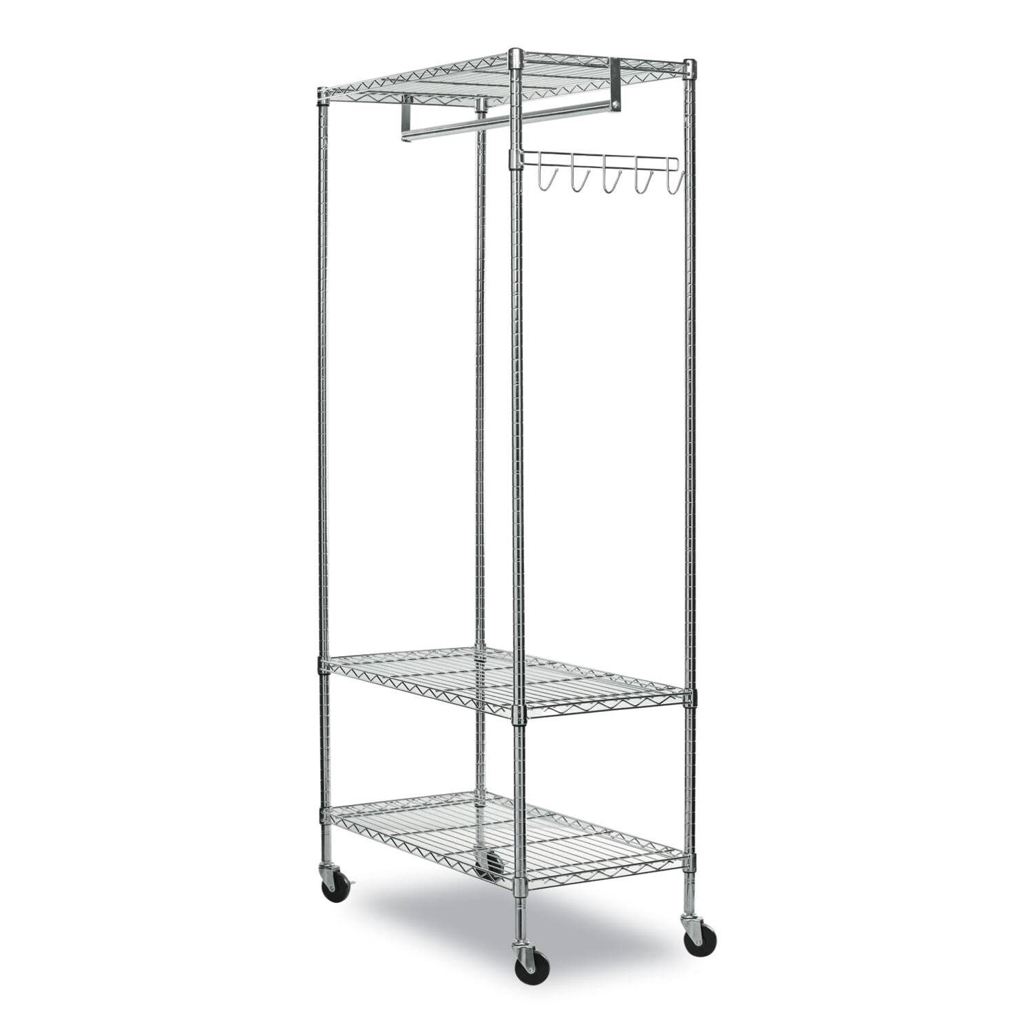 Left. Alera - Wire Shelving Garment Rack, 40 Garments, 48w X 18d X 75h, Silver - Silver.