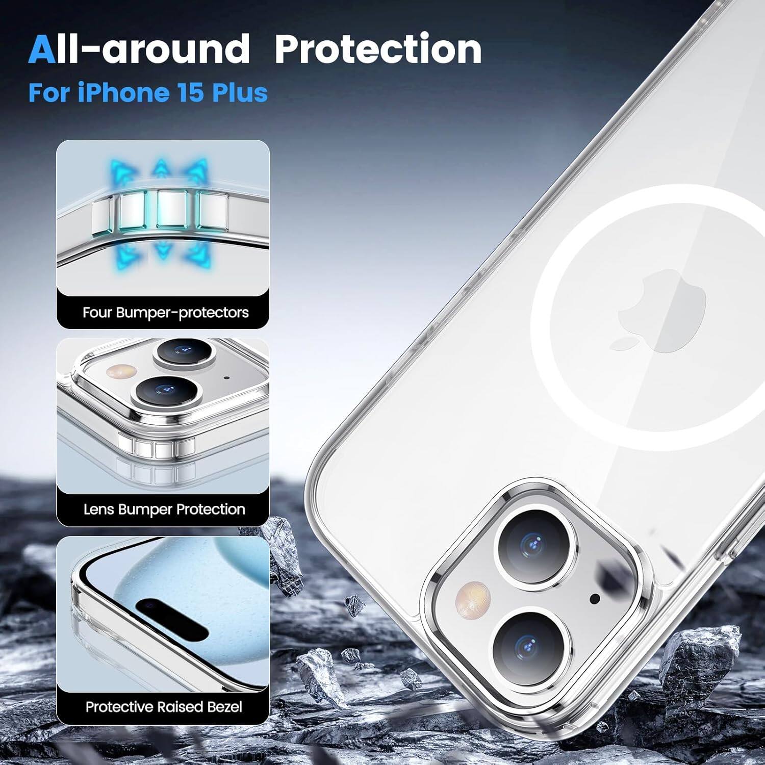 All-around Protection For iPhone 15 Plus
Four Bumper-protectors
Lens Bumper Protection
Protective Raised Bezel