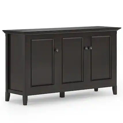 Front. Simpli Home - Amherst Wide 3 Door Storage Cabinet - Hickory Brown.