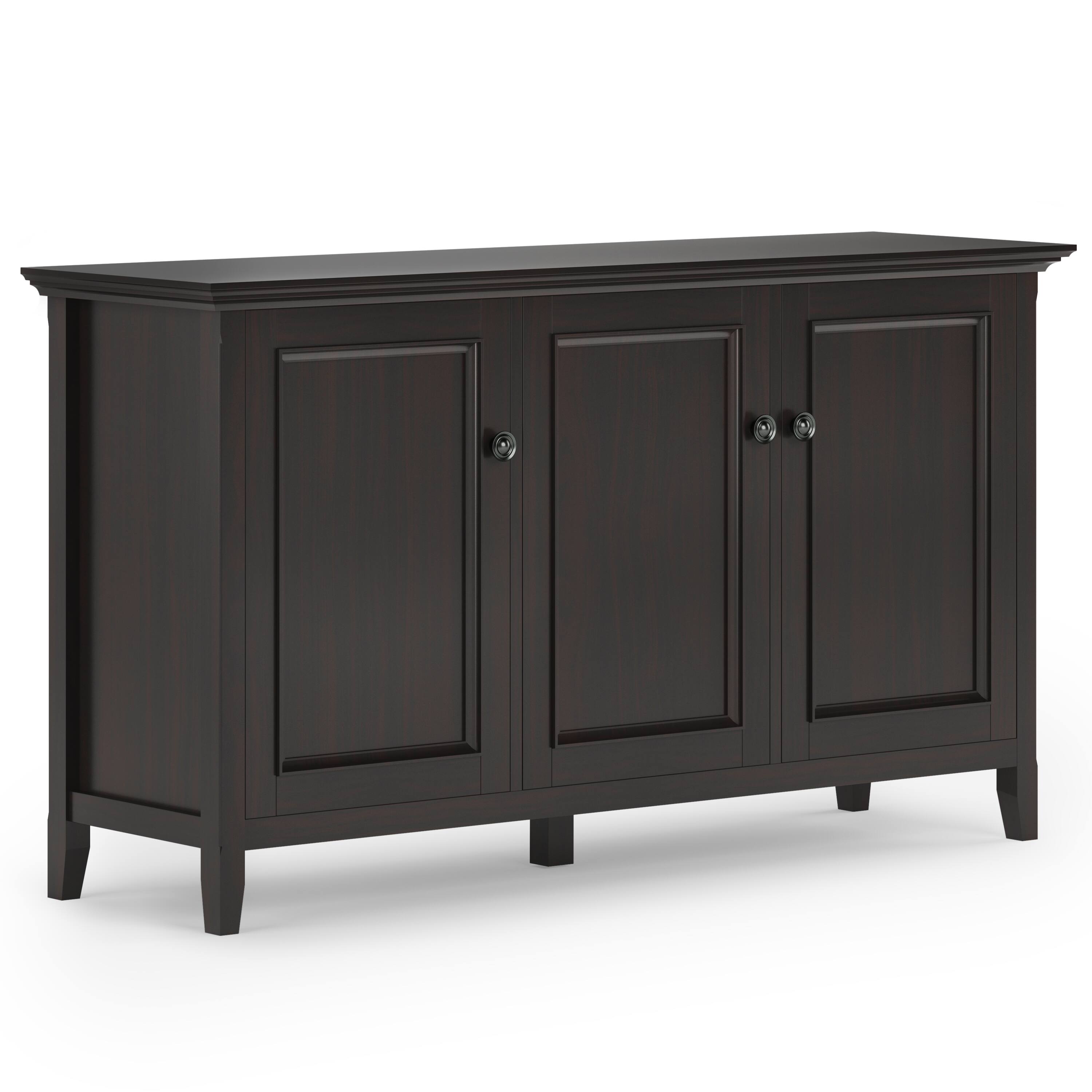 Front. Simpli Home - Amherst Wide 3 Door Storage Cabinet - Hickory Brown.