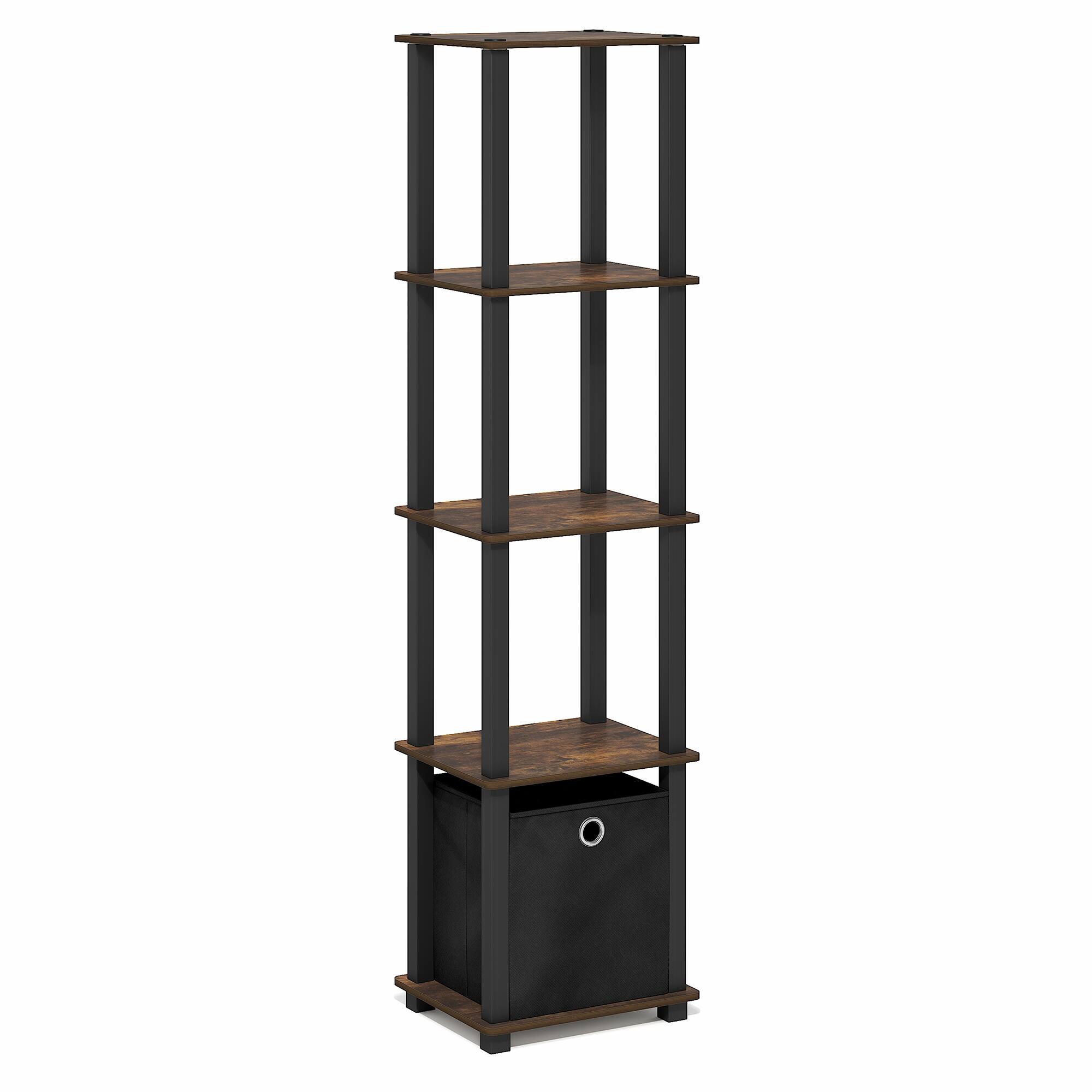 Alt View 5. Furinno - TURN-N-TUBE Book Shelf, 5-Tier Square Open Frame Display Shelf, Corner Storage Shelves with Storage Bin, Shelving Unit - Amber Pine/Black/Black.