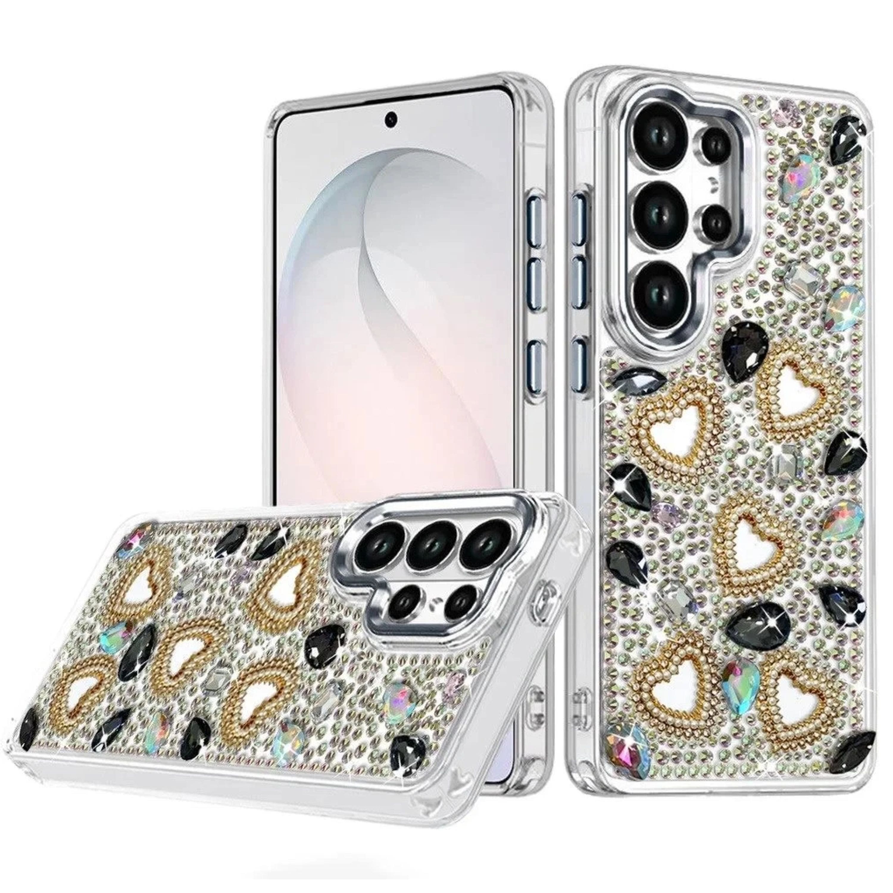 Kitcheniva - Full Bling Hearts 3D Jewel Ornaments Case With Tempered Glass For Samsung Galaxy S26 Ultra - Black price history on PriceWatchPro