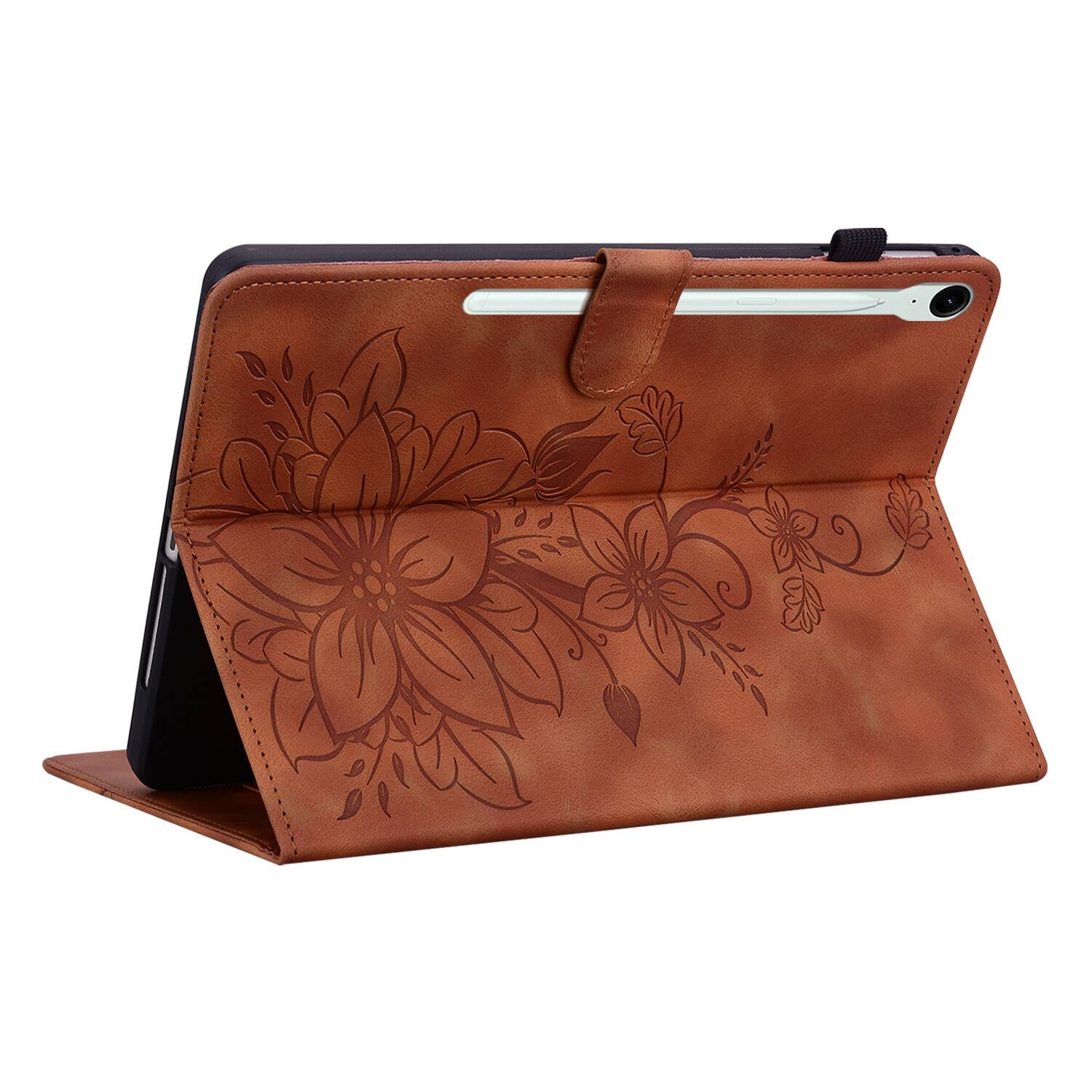 Left. Dteck - Case for Samsung Galaxy Tab S10 FE & S10 Lite and S9 FE & S9,Embossed Pattern PU Leather Flip Card Holder Stand Cover - Brown.