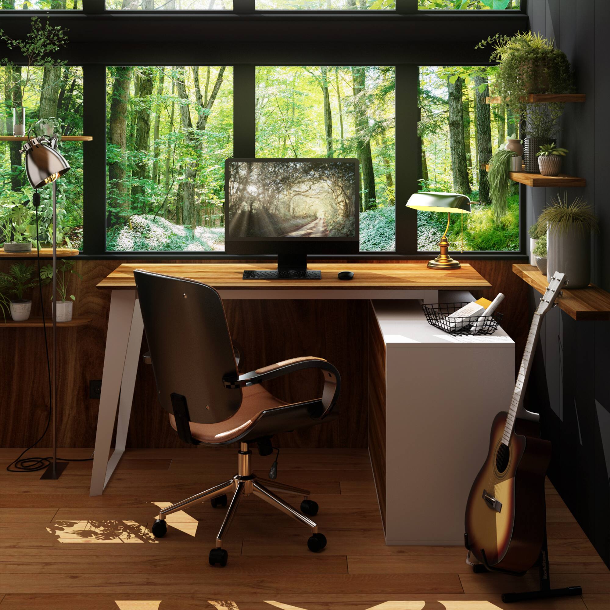 Alt View 1. FUFU&GAGA - FUFU&GAGA Reversible L - Shaped Desk with Adjustable Storage – Ideal for Home Offices & Creative Studios - Brown & White.