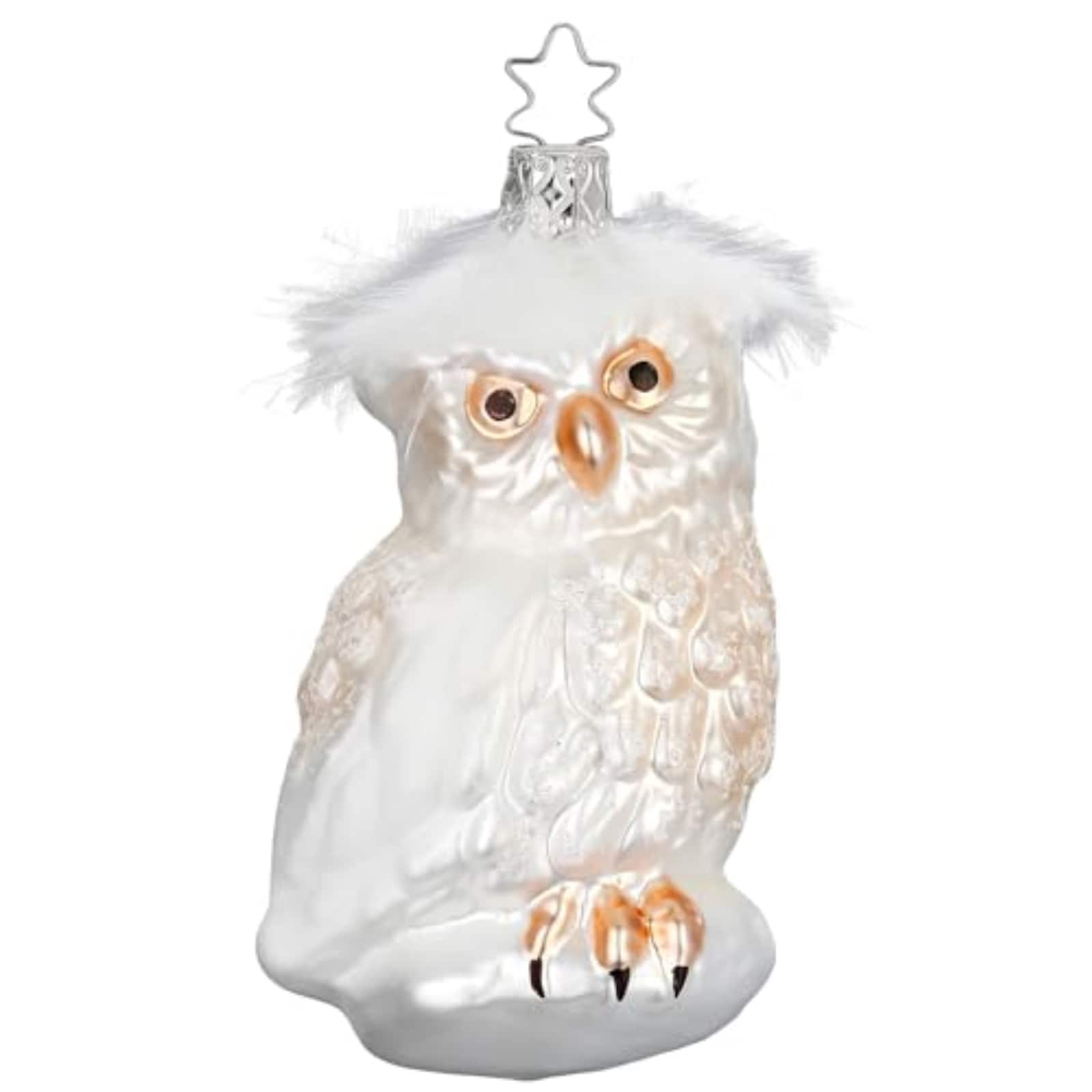Inge Glas - Snow Owl Bird German Glass Christmas Tree Ornament FREE BOX - White