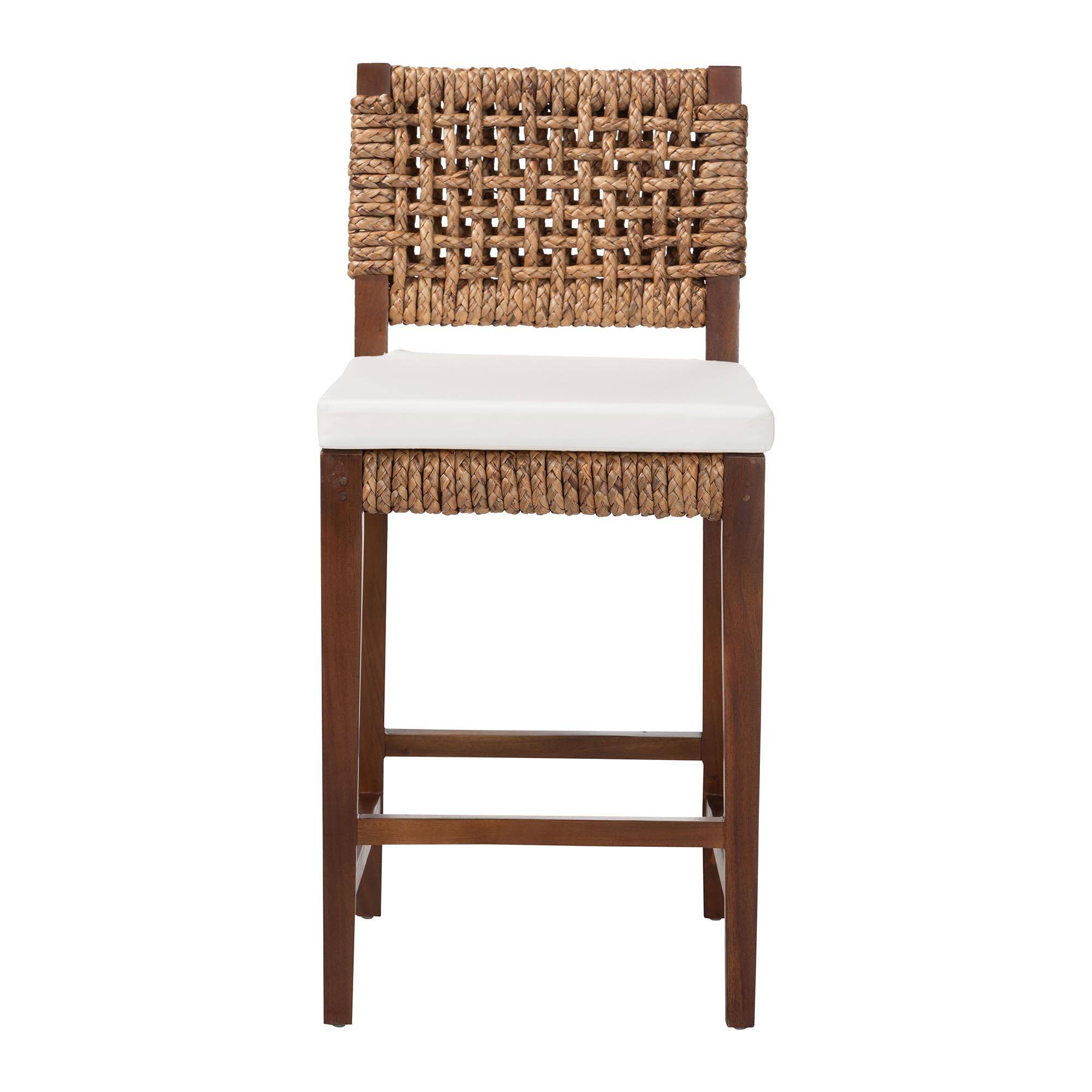 Angle. bali & pari - Alise Handwoven Seagrass Counter Stool with Mahogany Wood Frame - Counter-Height Chair with Woven Back and Seat - Natural Brown/Earthy Brown.