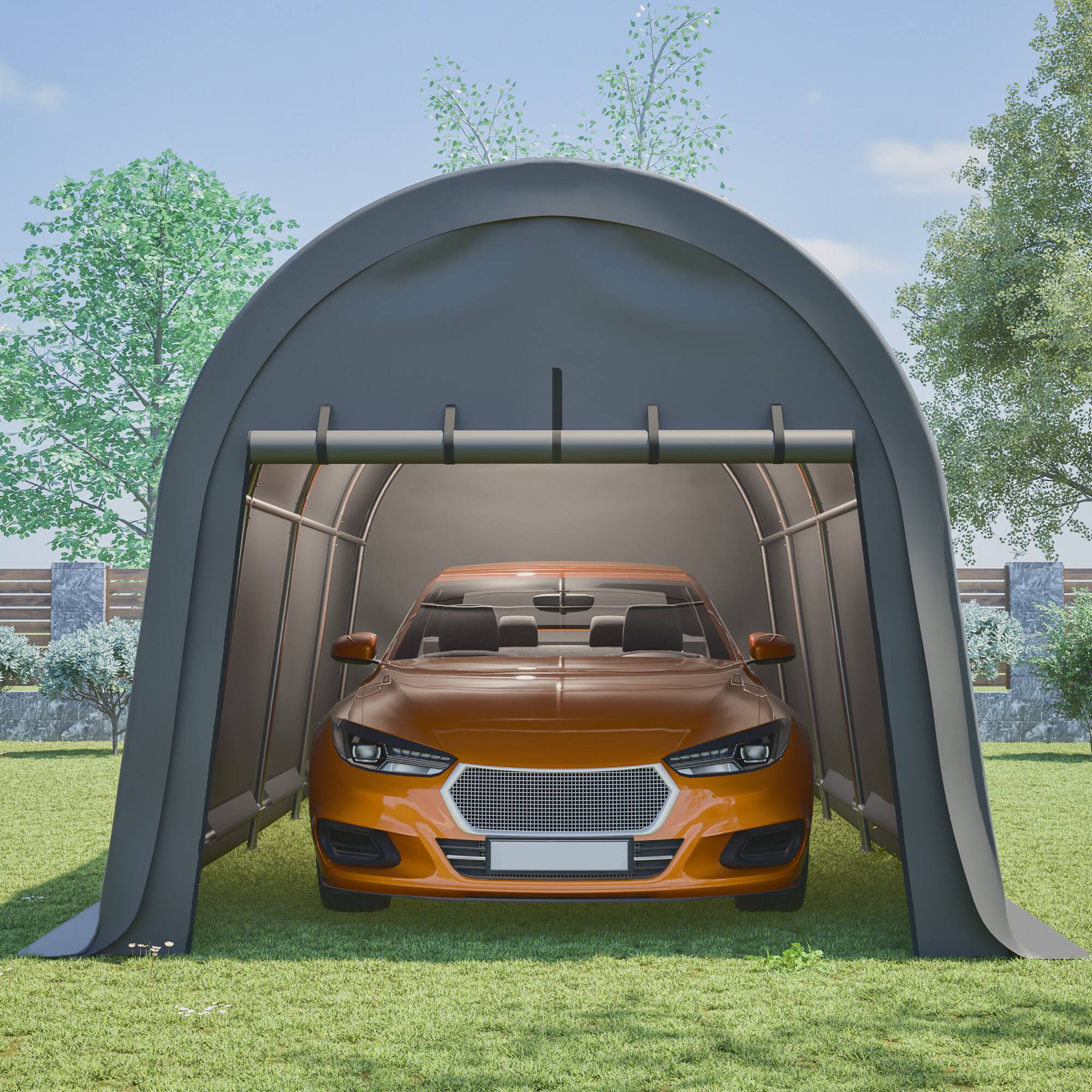 Left. Mondawe - 10x20 FT Carport, Heavy Duty Portable Garage Canopy with Steel Frame & Vented Roof - Gray.