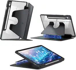 Fintie - Vertical Stand Case for Samsung Galaxy Tab S10 Lite/S10 FE/S9 FE/S9, Magnetic Ultra-Stable Stand, Clear Back Cover - Black