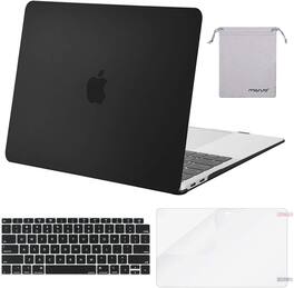 mosiso - 4IN1 Case Kit for MacBook Air 13 inch M1 A2337 A2179 A1932 2021-2018, Hard Shell&Keyboard Cover&Screen Protector&Pouch - Black