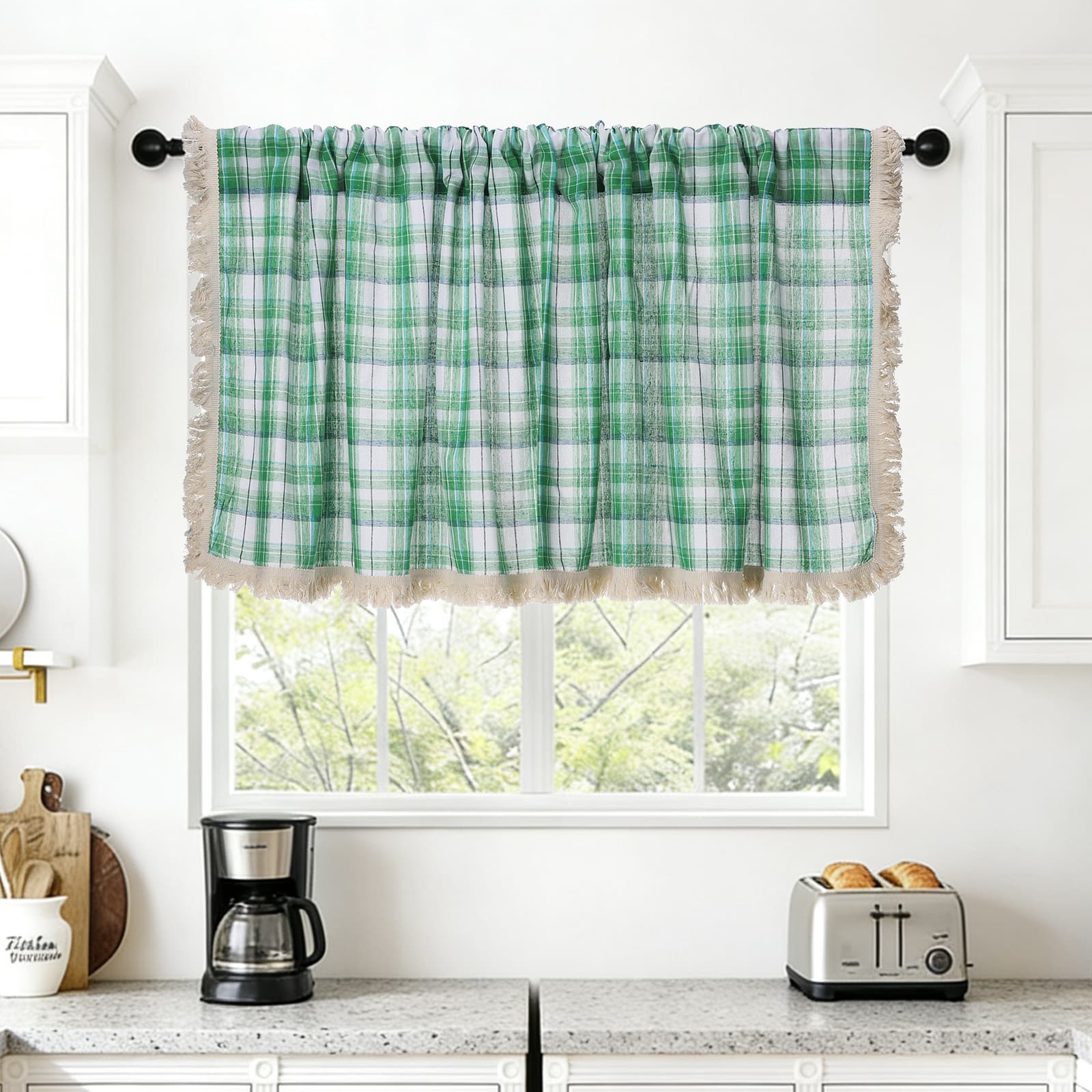 Unique Bargains - Curtain Valances, 18"x59" Semi Sheer Rod Pocket for Small Windows Living/Bed/Bath/Kitchen, Set of 1 Panel - Light Green