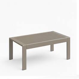 Mondawe - 43" x 24" Metal Outdoor Coffee Table with Wood-Look Top - Khaki