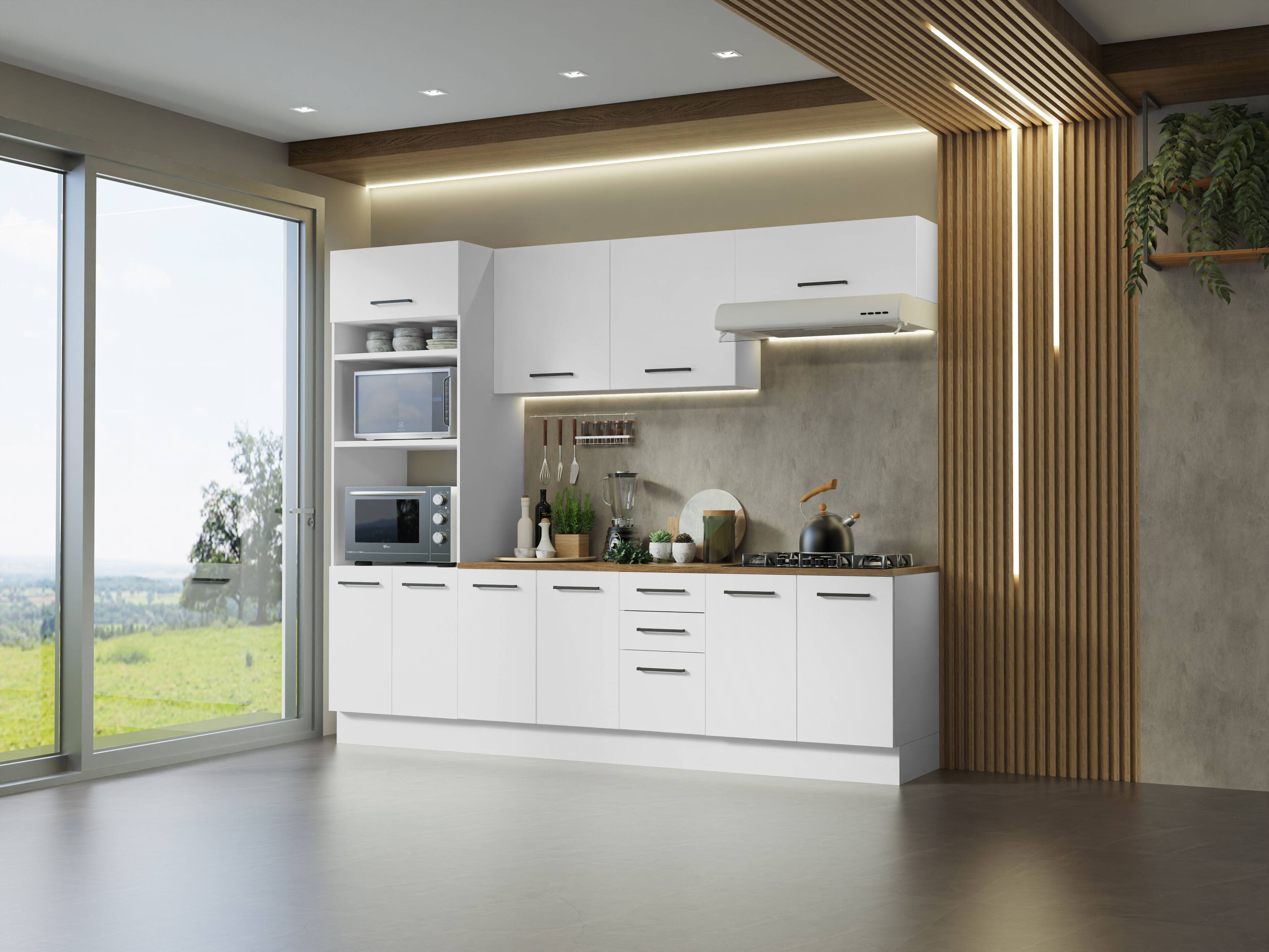 Alt View 7. Madesa - Madesa Full Set Kitchen Storage Cabinet 107"L Multiple Compartments Removable Plinth - White/Brown - White.