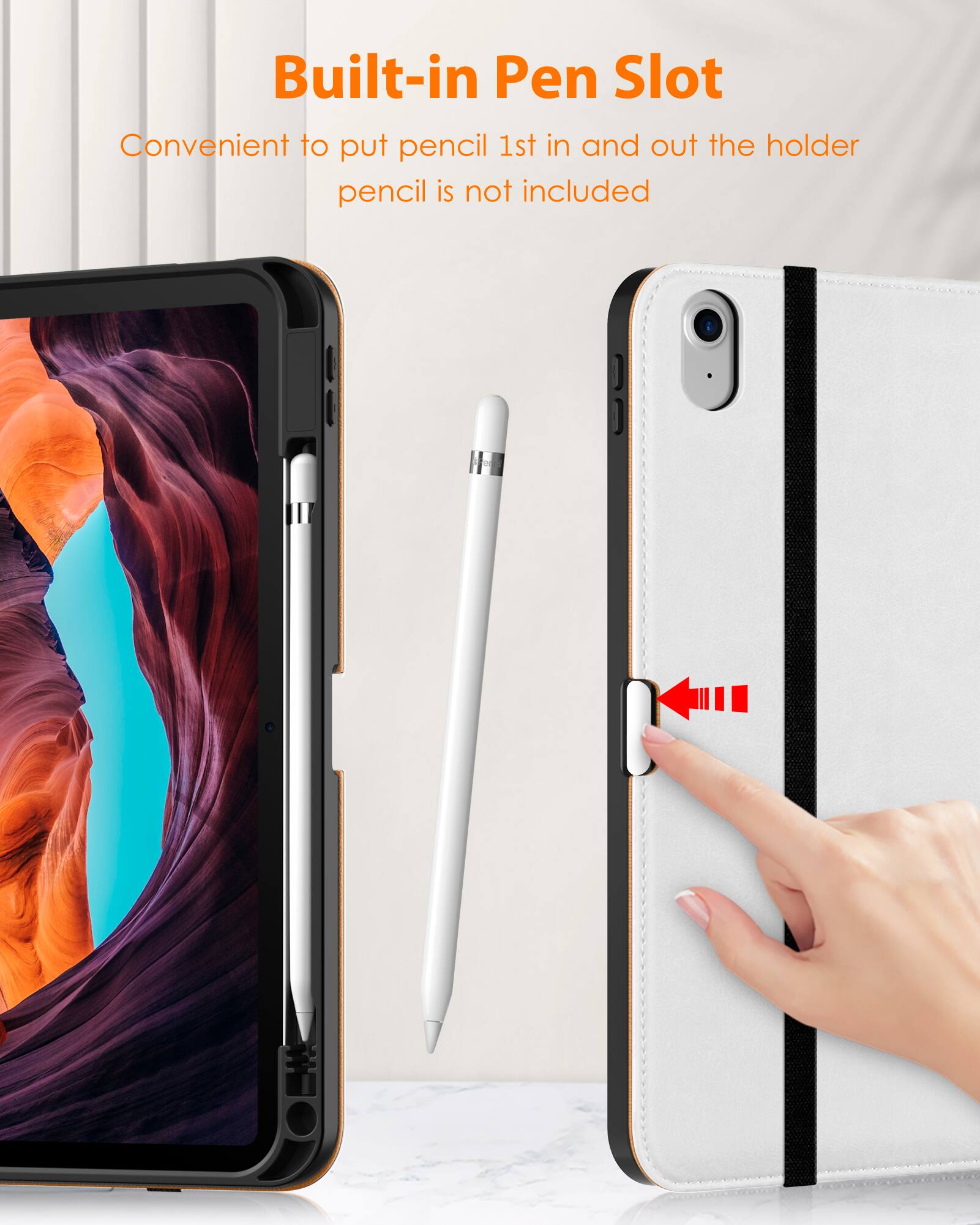 Built-in Pen Slot  
Convenient to put pencil 1st in and out the holder  
pencil is not included