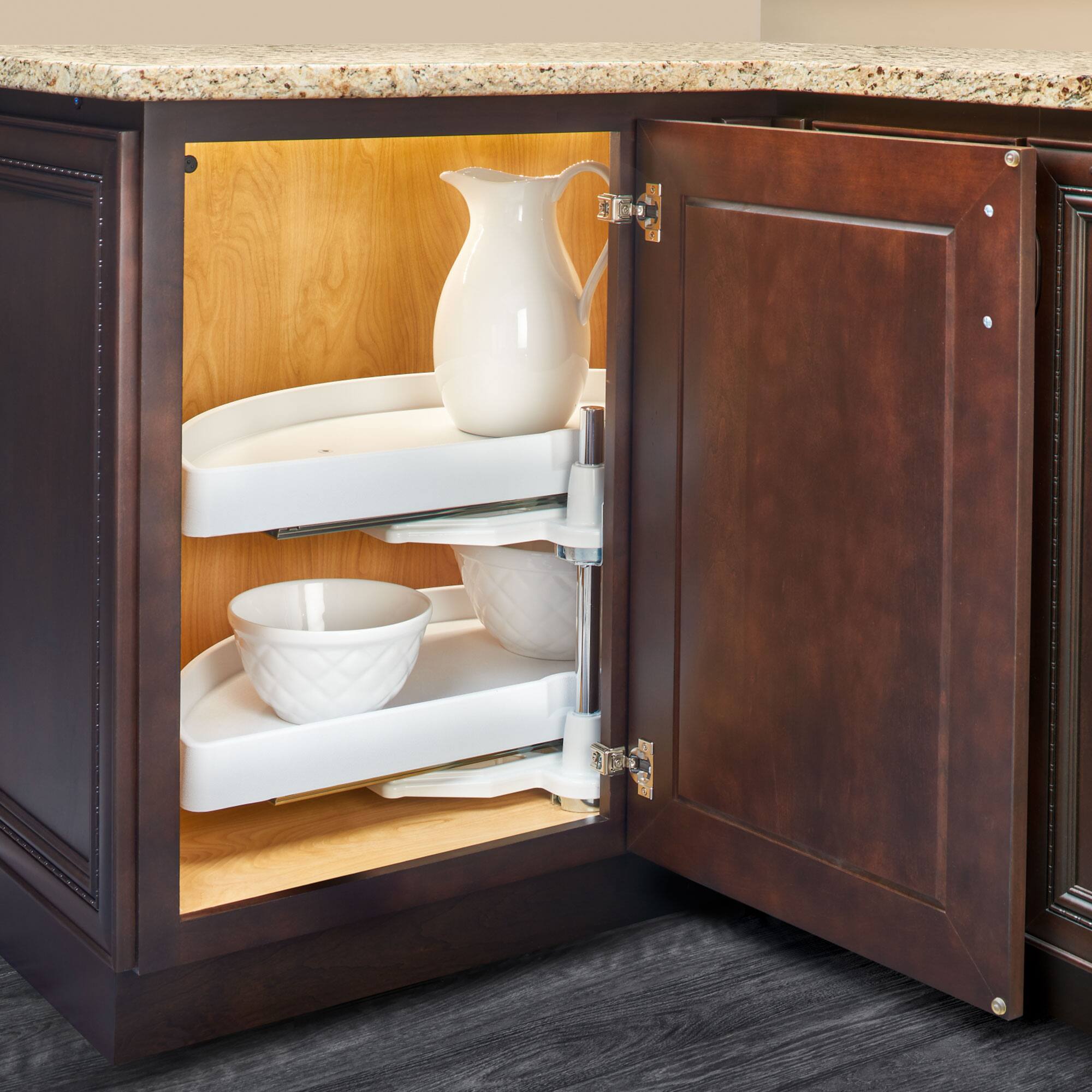 Alt View 8. Rev-A-Shelf - Rev-A-Shelf 33" Lazy Susan Half-Moon Polymer Two-Tier Blind Cabinet 6882-33-11-570 - White.