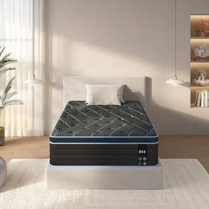 Front. Ecooso - 10 Inch Twin Hybrid Foam & Spring Mattress, Pocketed Innerspring, Medium Firm, CertiPUR-US Certified, Boxed - Black+Blue.