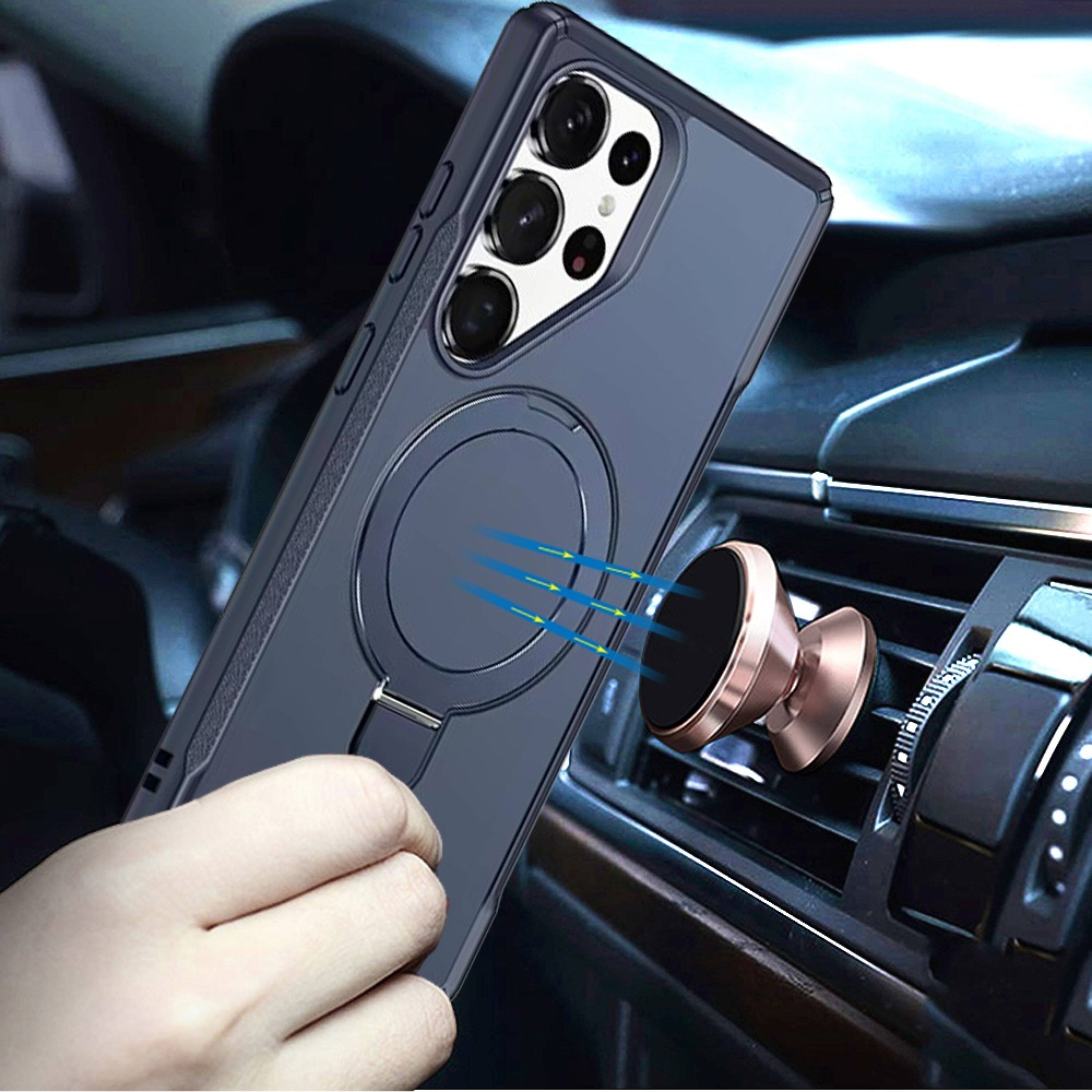 Angle. Kitcheniva - Shockproof Magnetic Circle Stand Matte Phone Case With Tempered Glass For Samsung Galaxy S26 Ultra Navy Blue - Navy Blue.