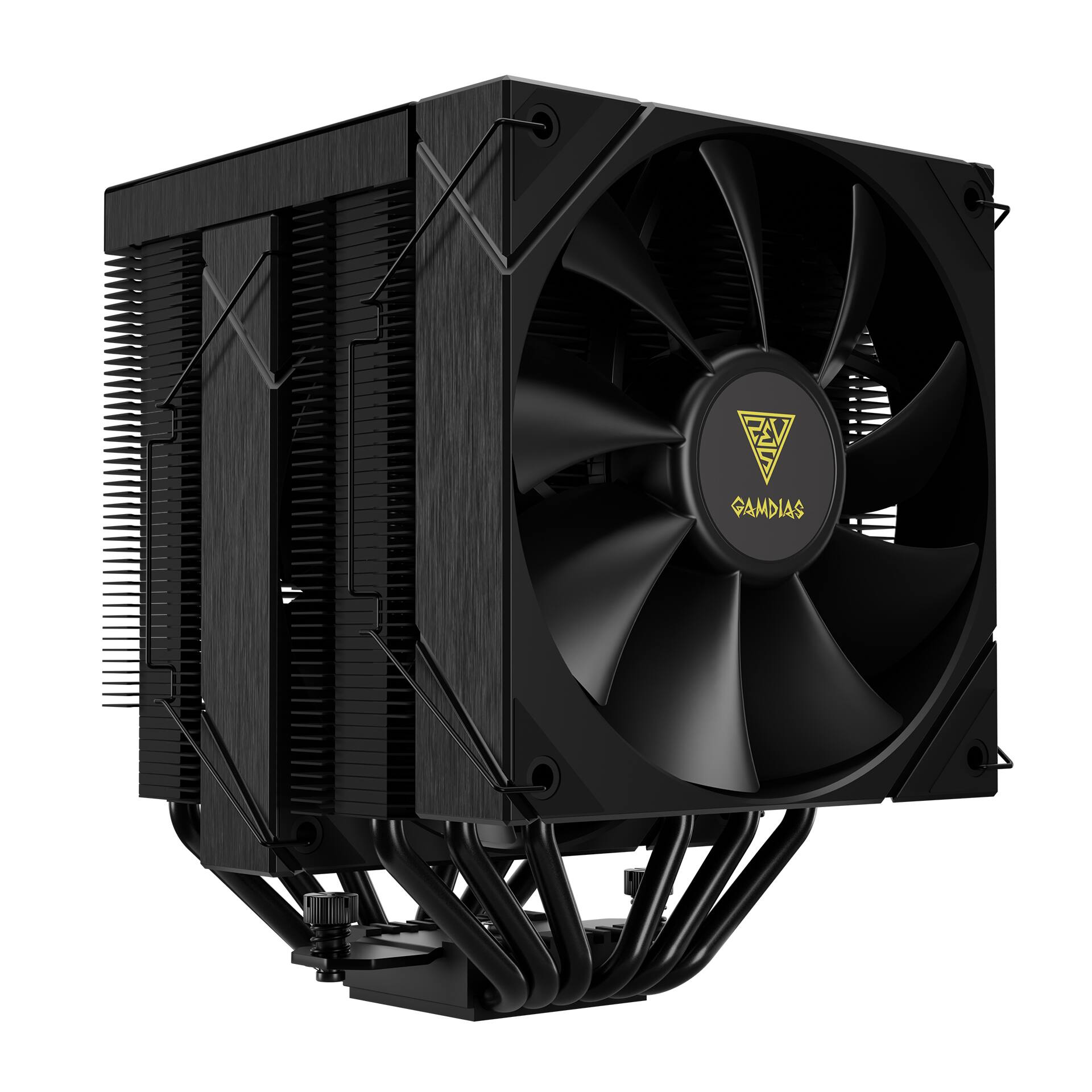 Angle. GAMDIAS - BOREAS P2-62D AMD/Intel CPU Air Cooler, 6 high performance Copper Heat Pipes, Dual fans, CPU Temp. and Fan RPM display - Black.