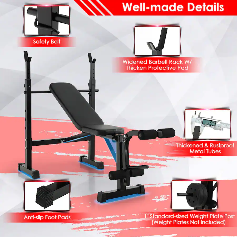 Press Safety Bar Gym Bench And Bar Costway Adjustable Incline