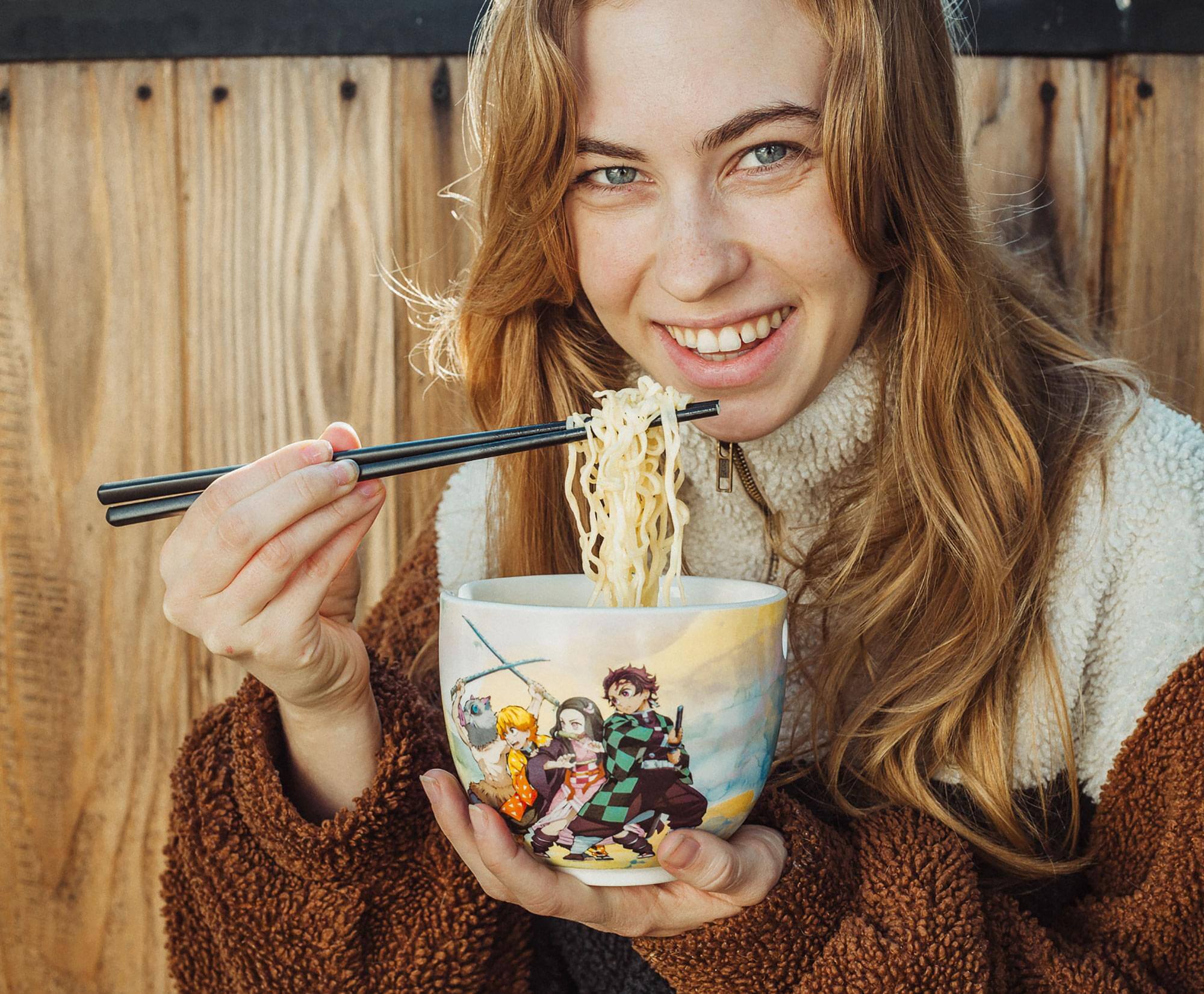 Alt View 10. Surreal Entertainment - Demon Slayer Cast Japanese Dinnerware Set | 18-Ounce Ramen Bowl with Chopsticks - Yellow.