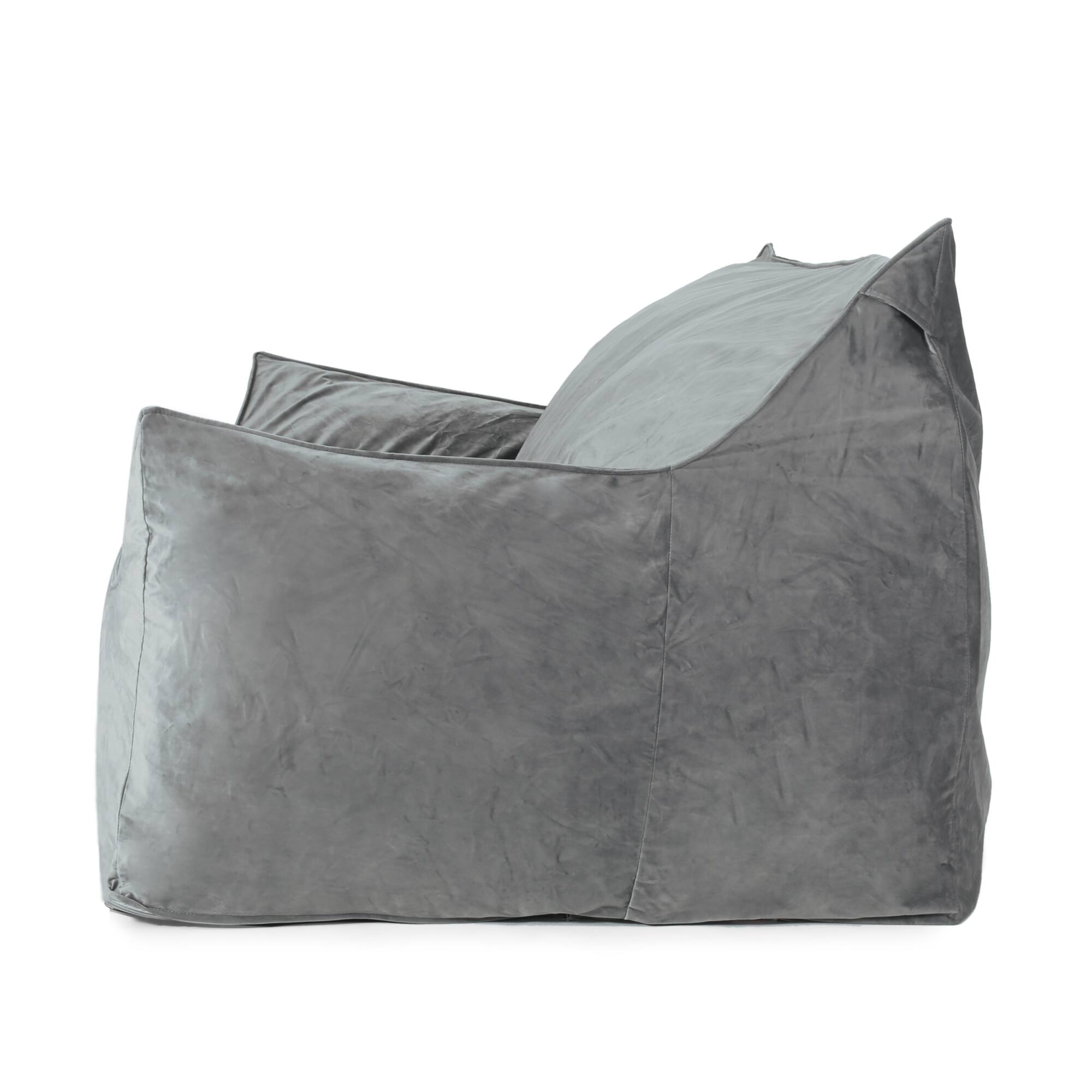 Left. GOODSILO - Premium Oversized Velvet Bean Bag Chair with Armrests for Ultimate Comfort and Style - Gray.