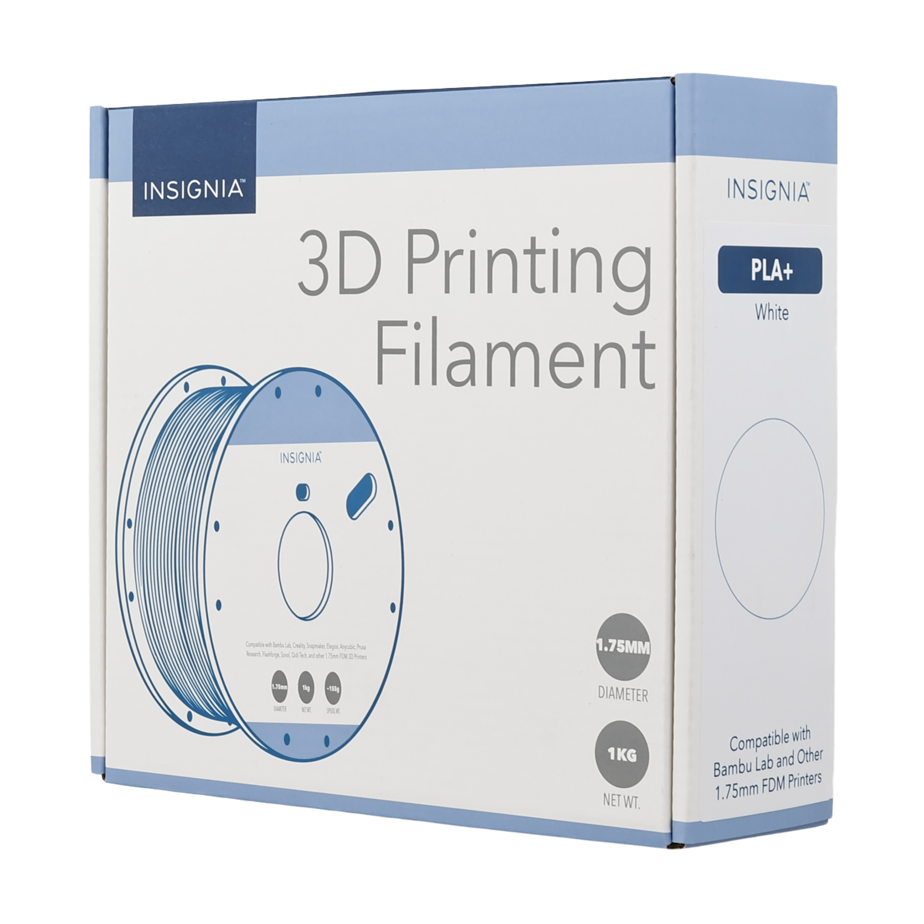 INSIGNIA 3D Printing PLA+ White Filament INSIGNIA Uroa - ica Jei henee - - - Sy - - M al he - hoss 1.75MM - -dig 2E DIAMETER 1KG NET WT. Compatible with Lab and Other Bambu FDM Printers 1.75mm