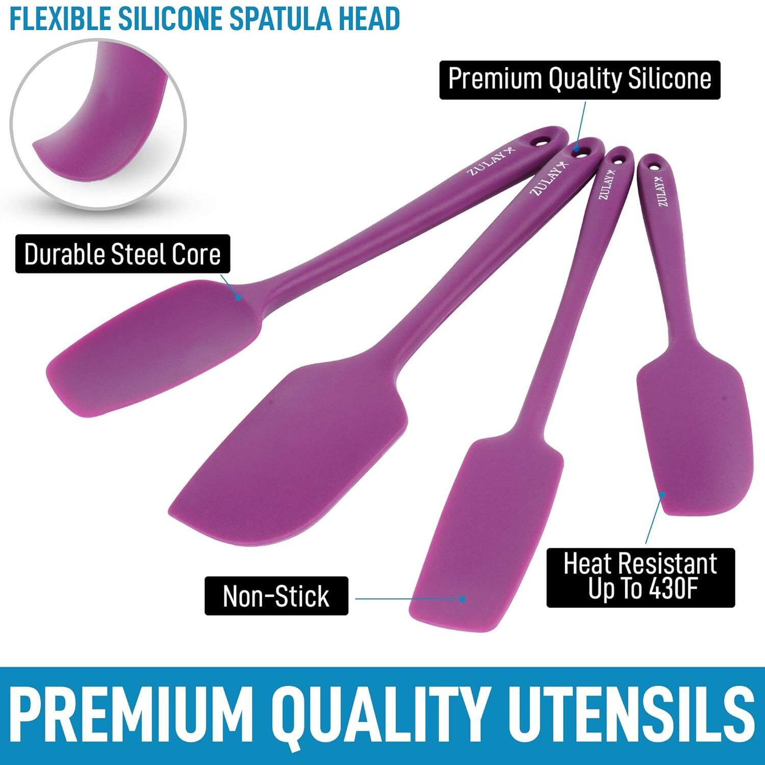 FLEXIBLE SILICONE SPATULA HEAD, Premium Quality Silicone, ZULAYY, ZULAYX, ZULAYX, ZULAYX, Durable Steel Core, Non-Stick, Heat Resistant Up To 430F, PREMIUM QUALITY UTENSILS