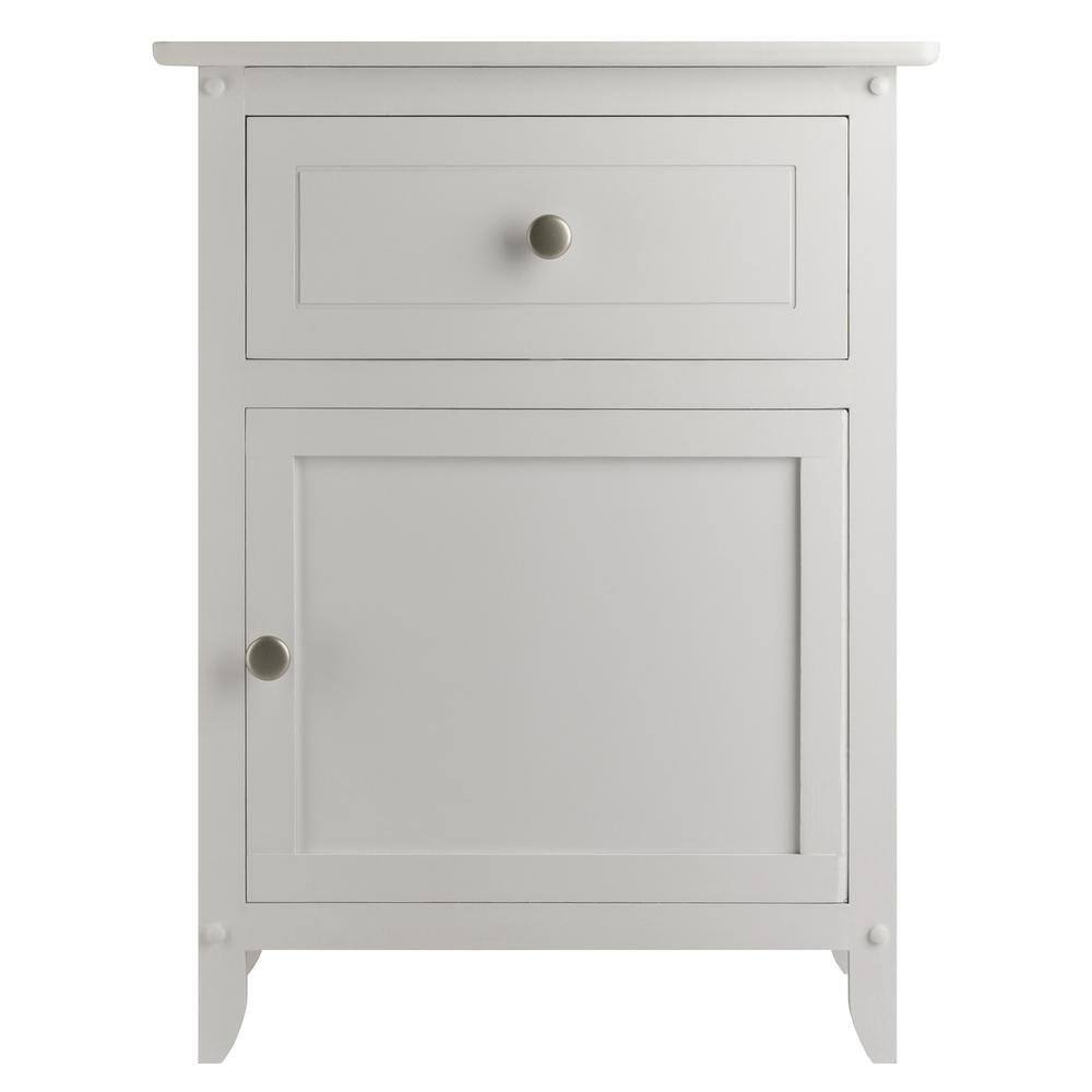 Alt View 1. FurniFact - Farmhouse End Table With Storage in White Finish, Wooden Side Table And Drawer - White.