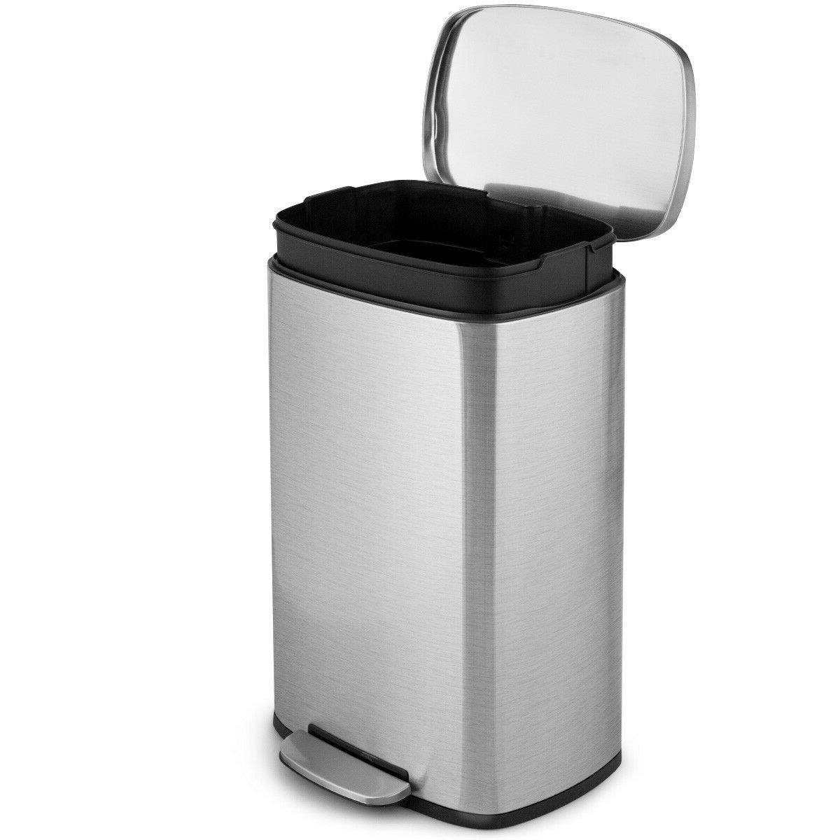 Angle. Hivvago - 13-Gallon Modern Stainless Steel Kitchen Trash Can with Foot Step Pedal Design - Silver.