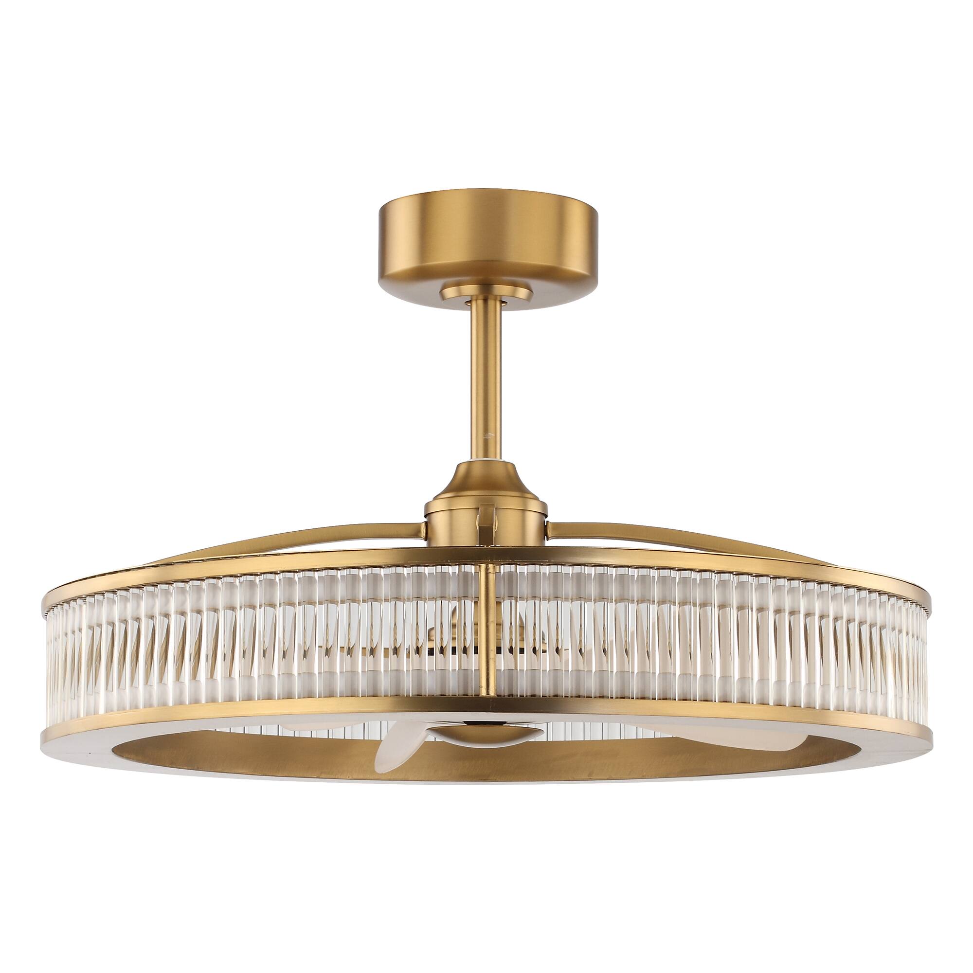 Alt View 6. Perimost - 30" Modern Gold Crystal Shade Chandelier Ceiling Fan with Remote and LED - Gold.