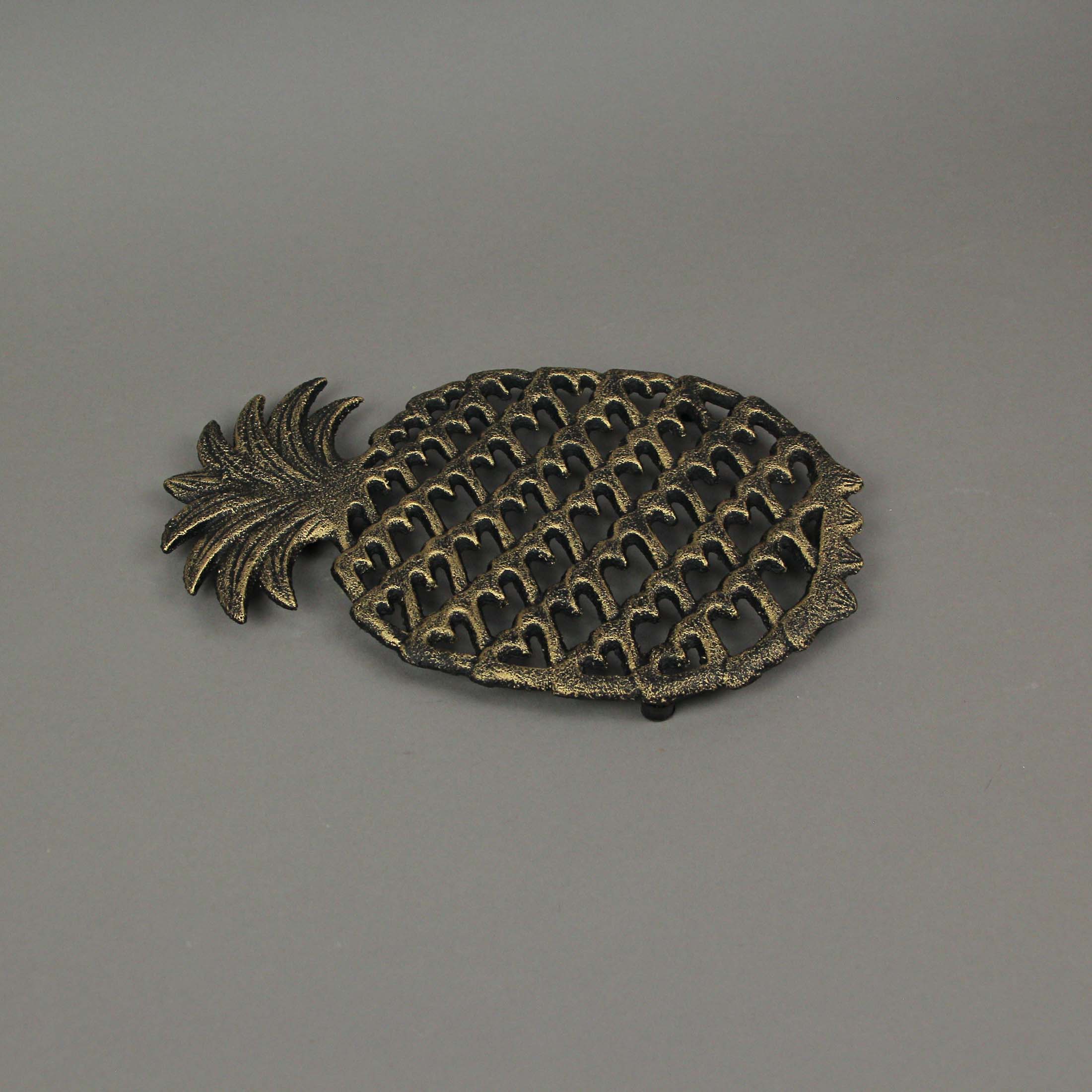 Alt View 4. Zeckos - 2 Piece Antique Bronze Finish Tropical Pineapple Cast Iron Trivet Set - Bronze.