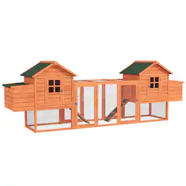 Pawhut - Dual Wooden Chicken Coop with Garden Bed, Nesting Boxes, Removable Trays, Ramps Run, Garden Backyard