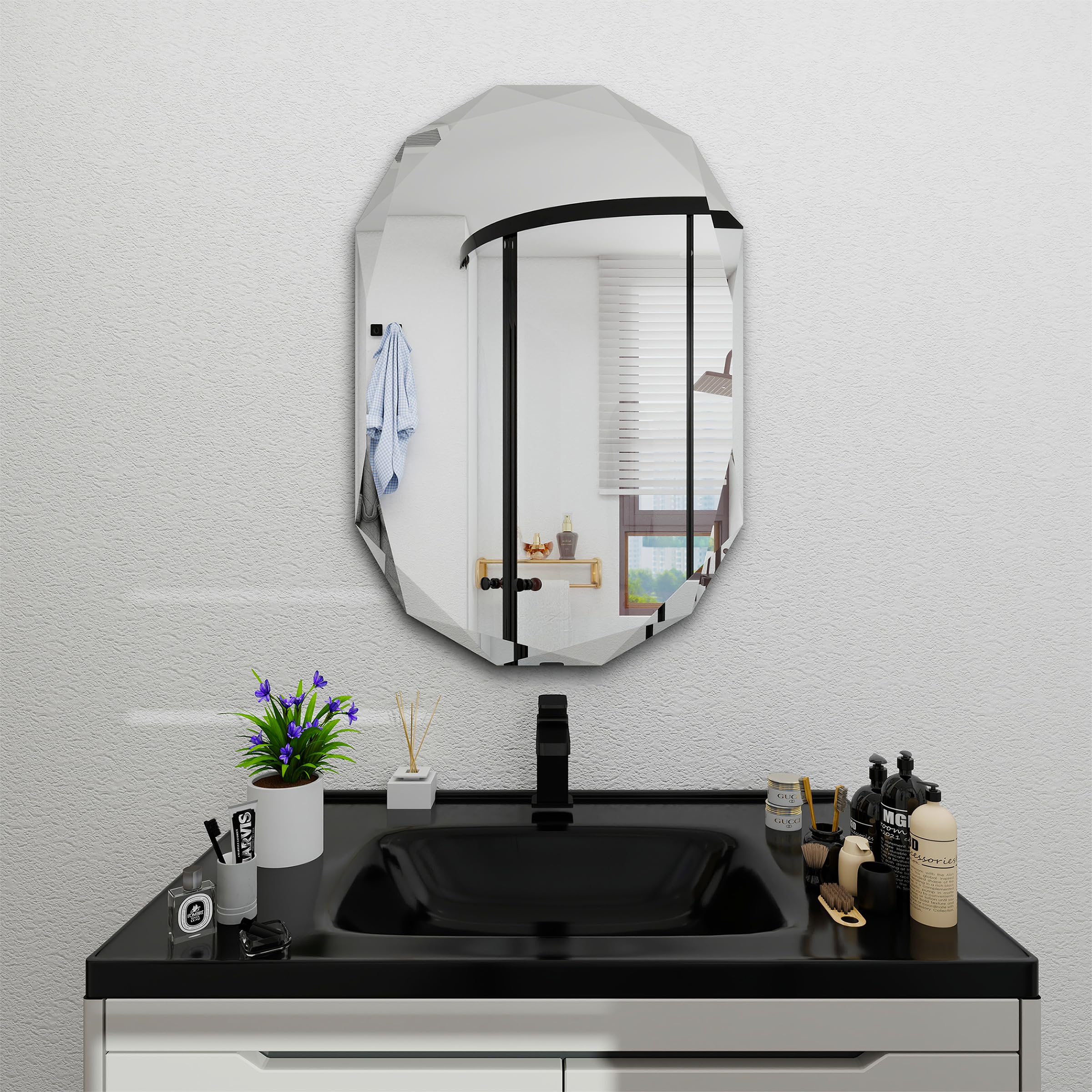 Comfort Essence - Beveled Bathroom Mirror Single Edge Frameless Mirror for Living Room Bedroom Entryway Mantel Hallway Deco - 20"L x 30"W