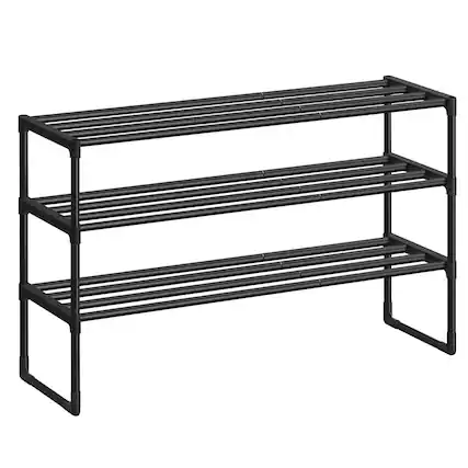 Front. Songmics Home - 3Tier Shoe Rack Metal Shoe Organizer Holds 16-20 Pairs in Black - Black.