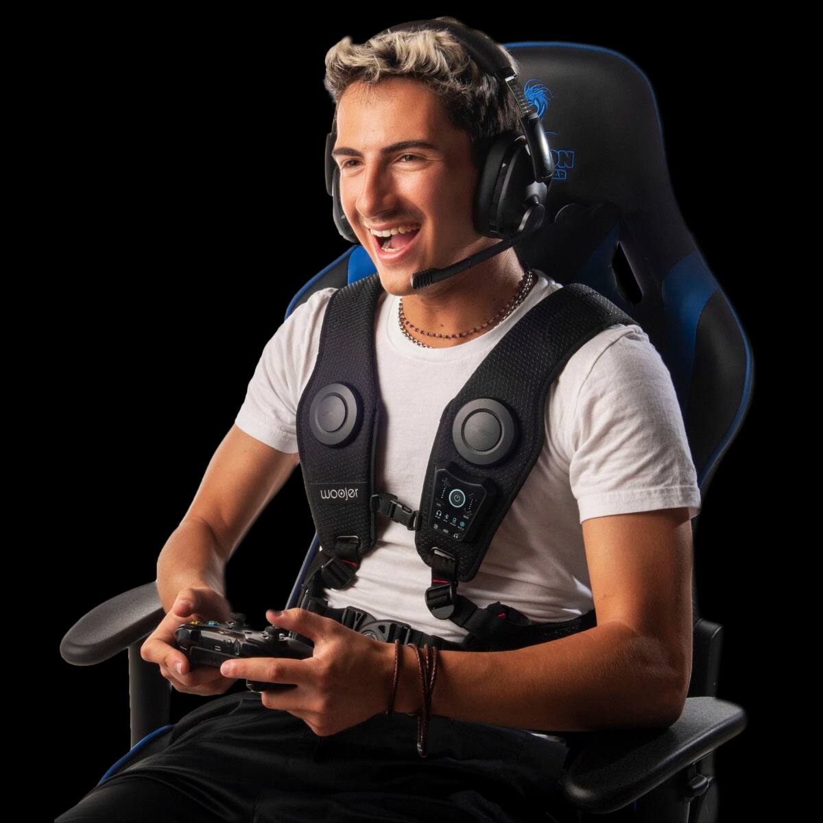 Alt View 2. Woojer - Fortnite High-Fidelity Haptic Vest 3 – Midas Edition for Games, Music, Movies, VR, and Wellness. - Black/Golden.