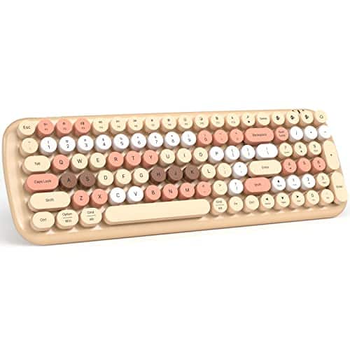 Earthley Blooms - Wireless And Mouse Combo Retro Typewriter With Number Pad Optical Ambidextrous For Pccomputerlaptopdesktopmac - Milk Tea Colorful