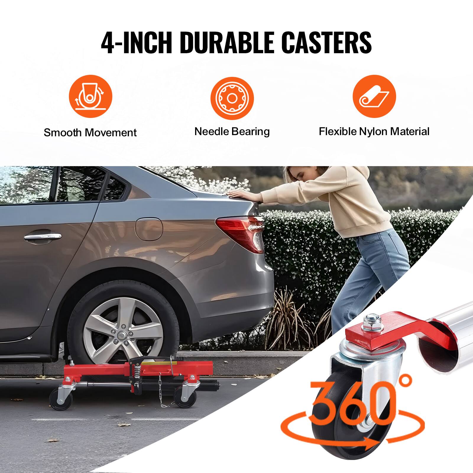 4-INCH DURABLE CASTERS

- Smooth Movement
- Needle Bearing
- Flexible Nylon Material

360°