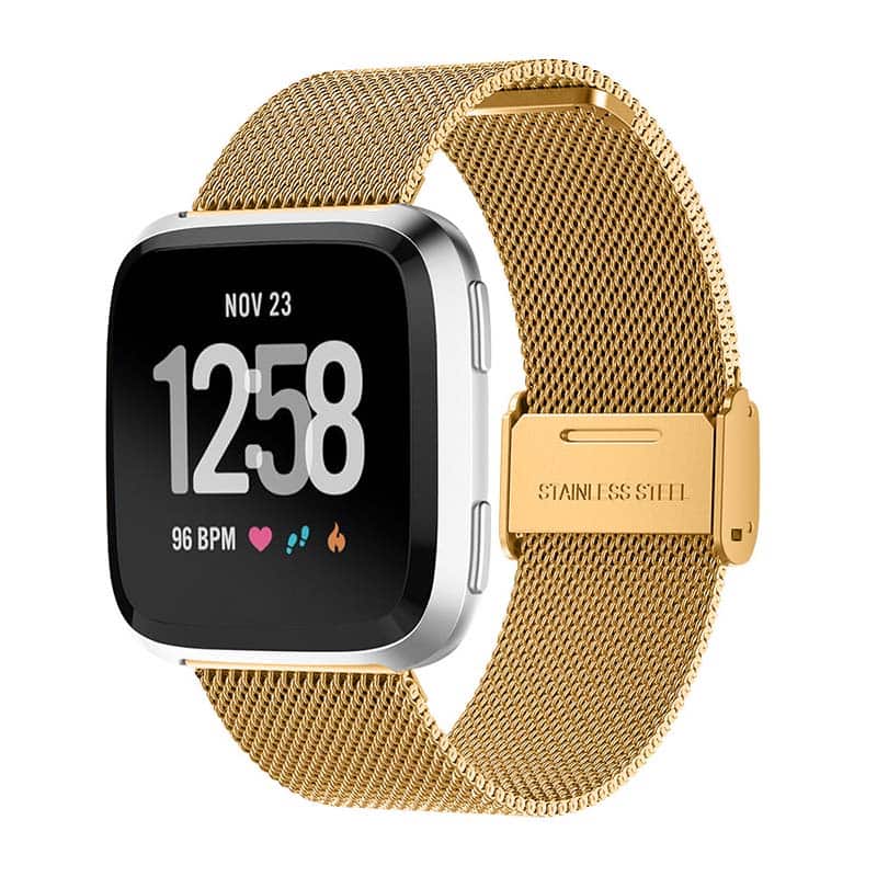StrapsCo - Milanese Mesh Band Stainless Steel Watch Strap For Fitbit Versa & Versa 2 - Yellow Gold