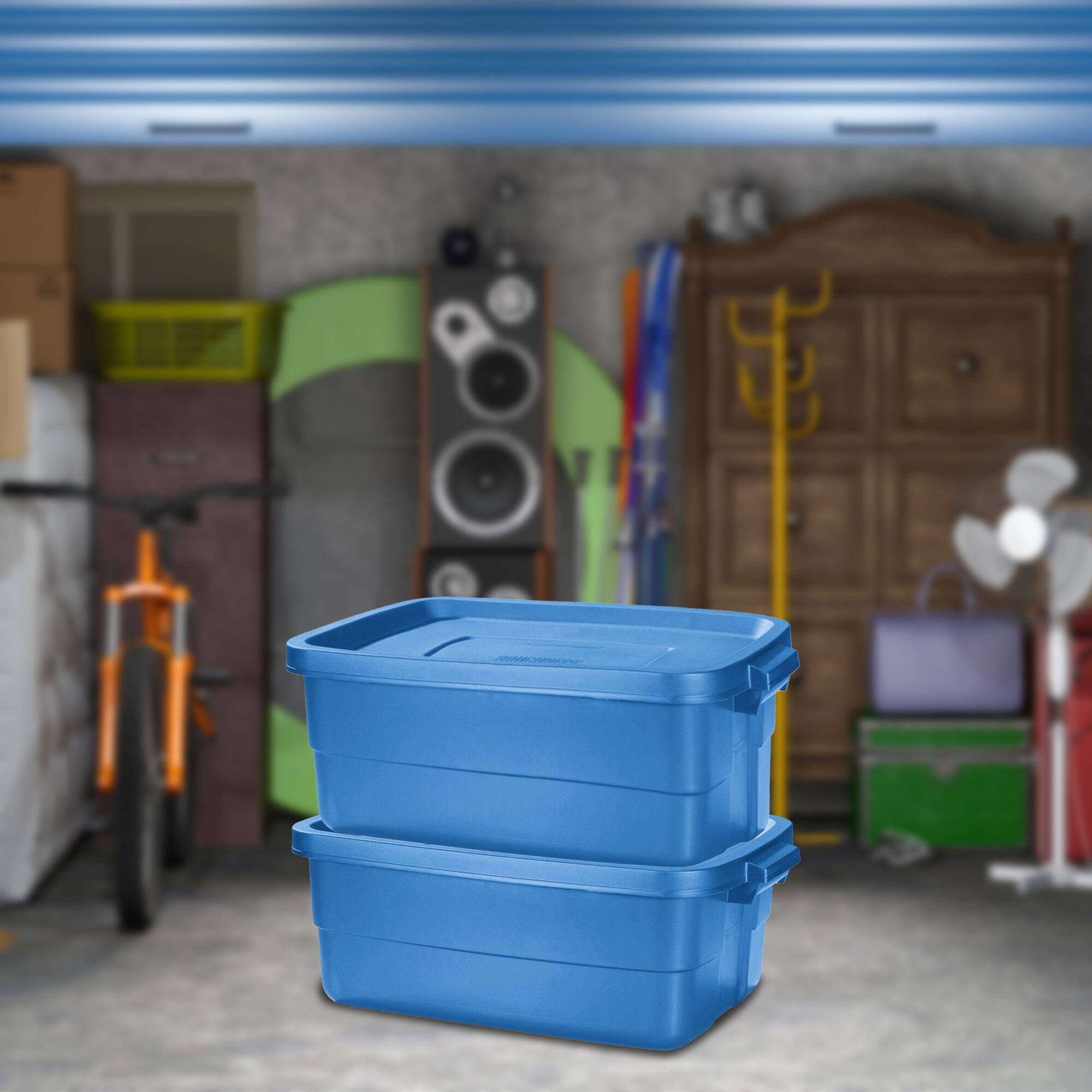 Alt View 4. RubberMaid - Rubbermaid Roughneck Tote 10 Gallon Storage Container, Heritage Blue (6 Pack) - Blue.