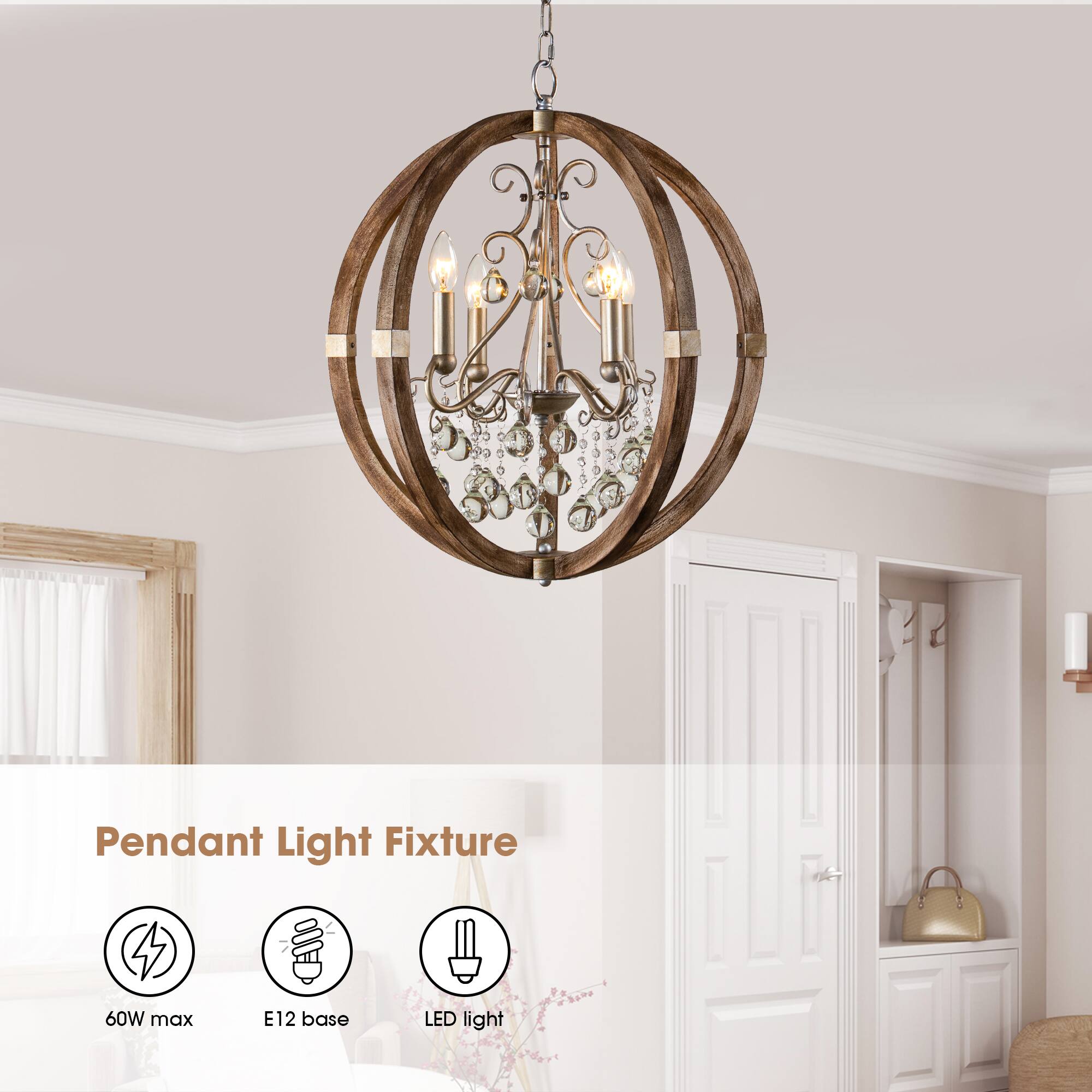 Pendant Light Fixture  
60W max  
E12 base  
LED light