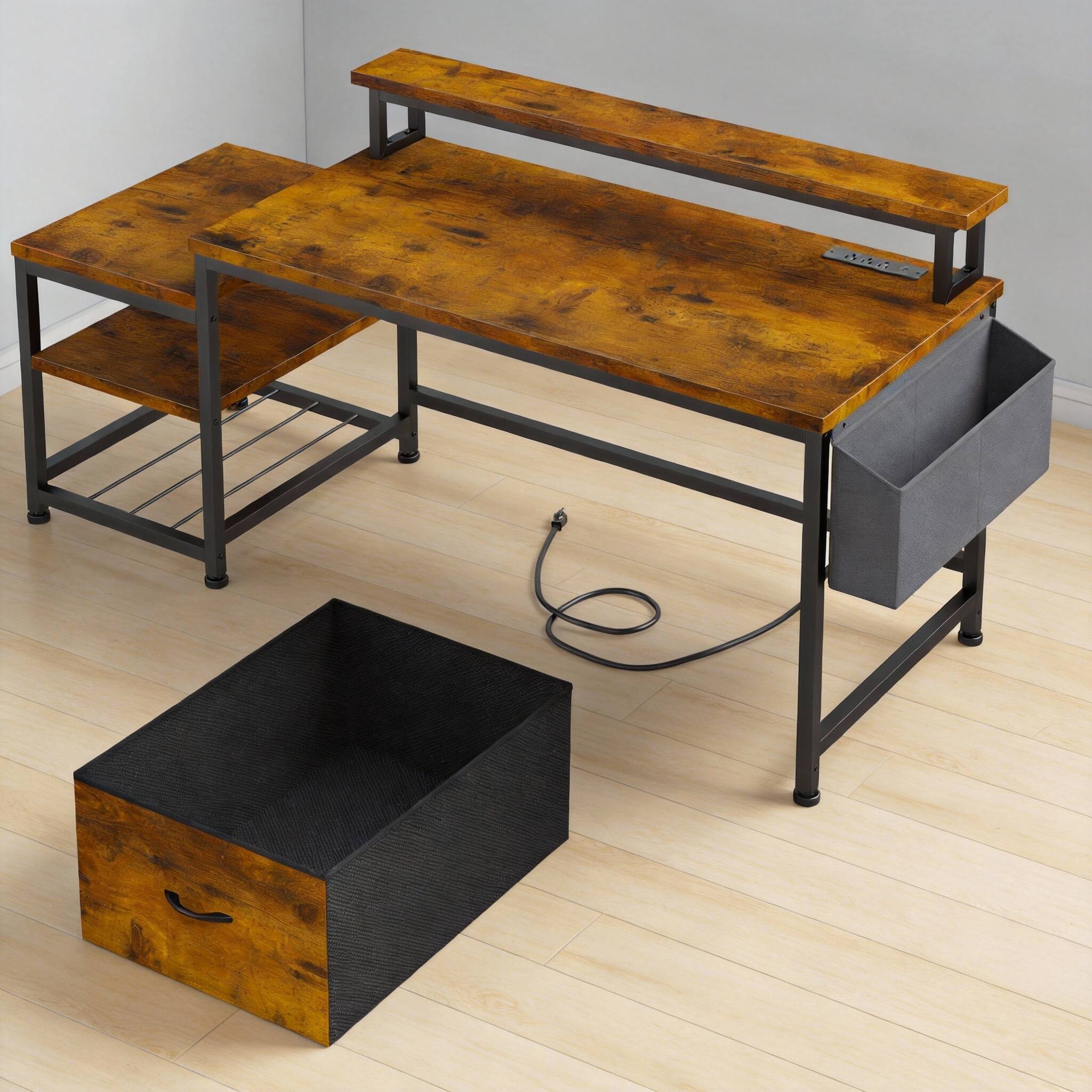 Alt View 1. Frangdom - 57" Office Desk with Drawers Printer Shelf Power Outlets File Cabinet Monitor Stand - Black 57" 1 Drawer 2 Shelves.