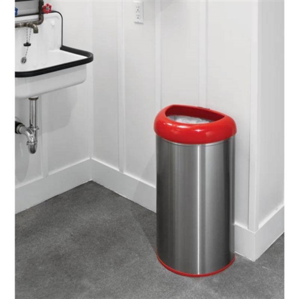 Angle. Hivvago - 13-Gallon Stainless Steel Trash Can with Red Open Top - Red.