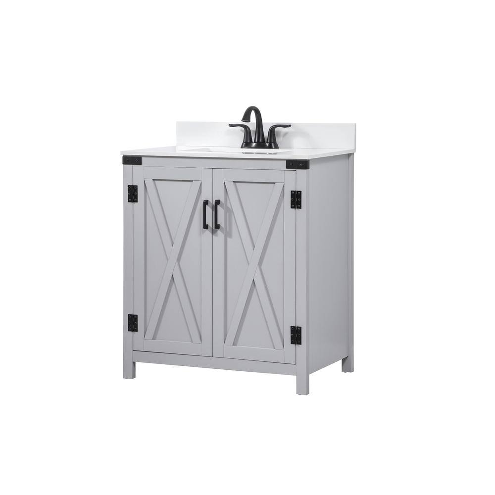 Back. Elegant Kitchen and Bath - 30 inch Single bathroom vanity in grey with backsplash - Grey.