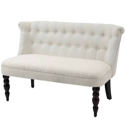 Front. Hivvago - Scandinavian 2 Seater Button Tufted Loveseat Wooden Legs Cream White Linen - Gray.