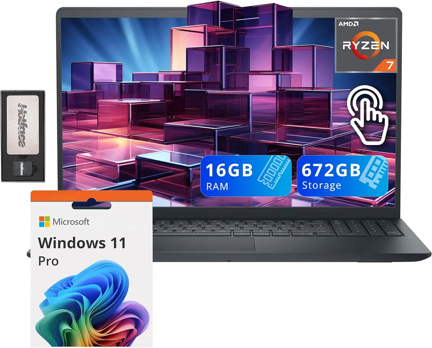 Dell - Inspiron 15.6" Anti-Glare Touchscreen Laptop,AMD Ryzen 7 7730U,16GB DDR4 RAM,512GB SSD,Win 11 Pro,160GB Docking Station - Black