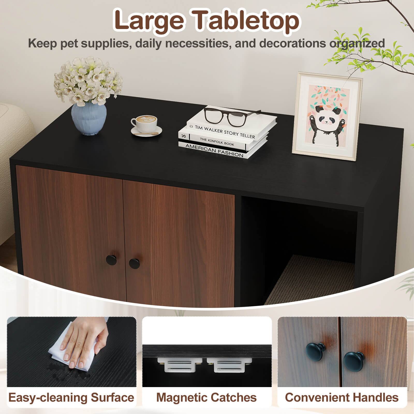 Large Tabletop  
Keep pet supplies, daily necessities, and decorations organized  

Easy-cleaning Surface  
Magnetic Catches  
Convenient Handles
