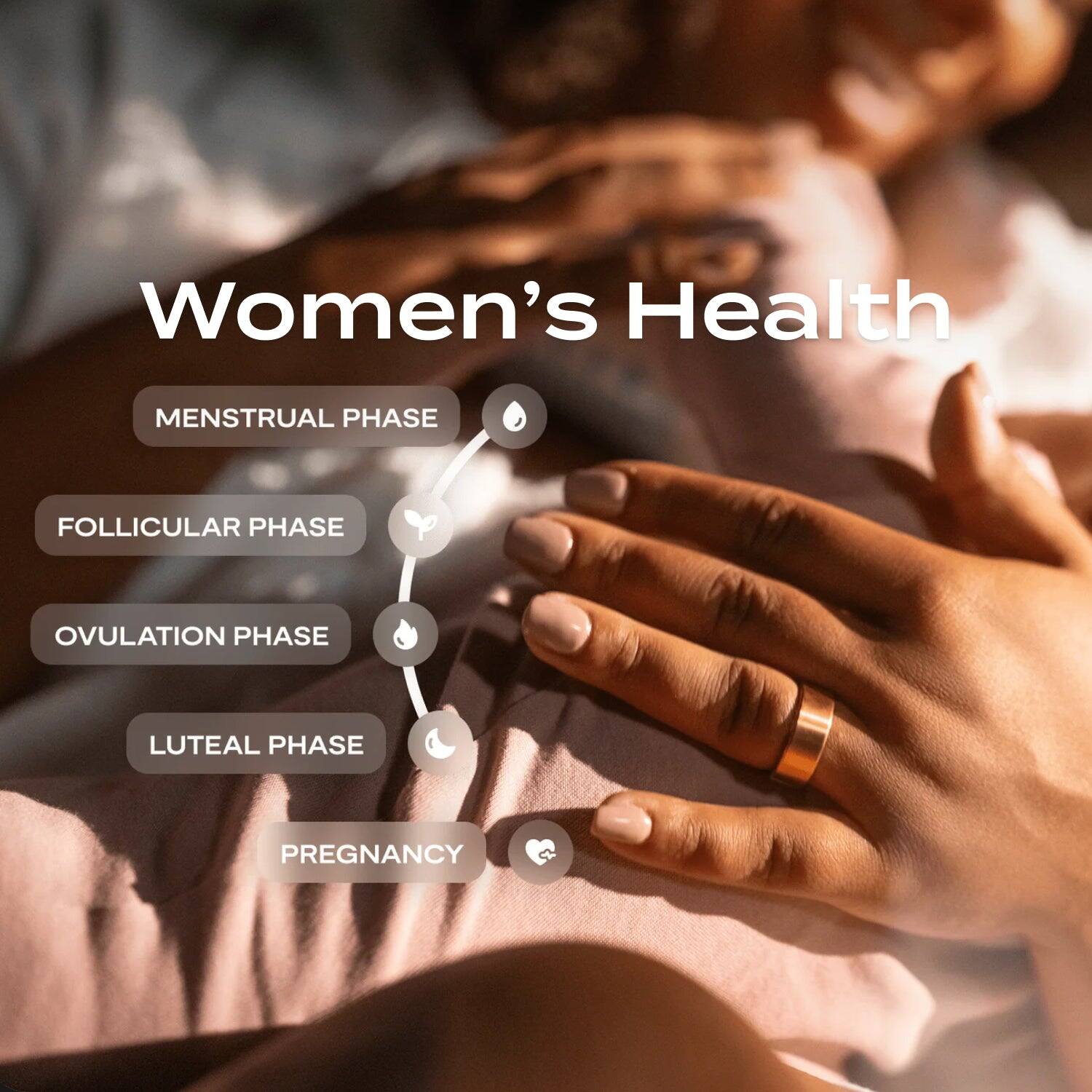 Women's Health
- MENSTRUAL PHASE
- FOLLICULAR PHASE
- OVULATION PHASE
- LUTEAL PHASE
- PREGNANCY