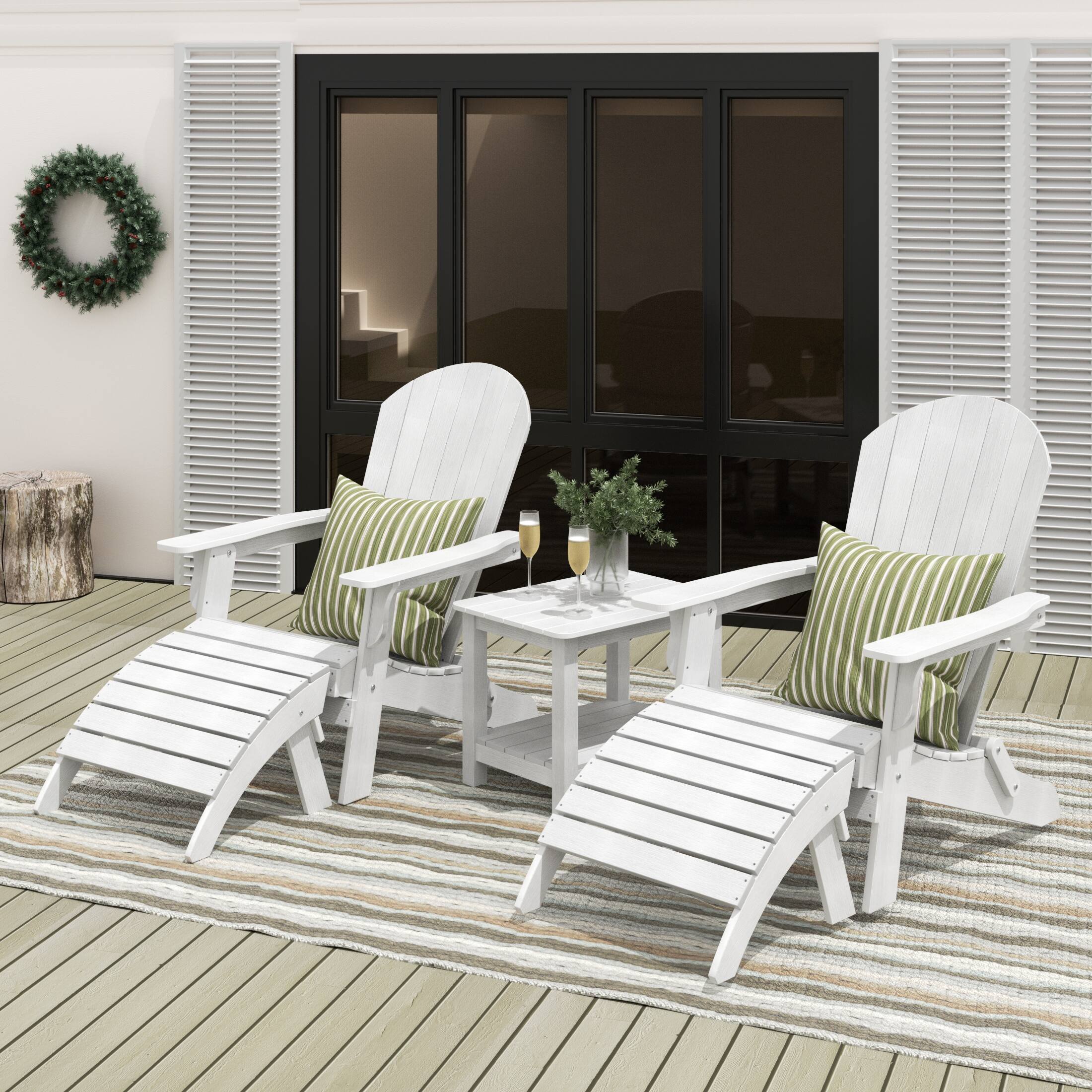 Angle. WestinTrends - WestinTrends Tuscany 5-Piece HIPS Outdoor Folding Adirondack Seashell Chair With Folding Ottoman And Side Table - White.