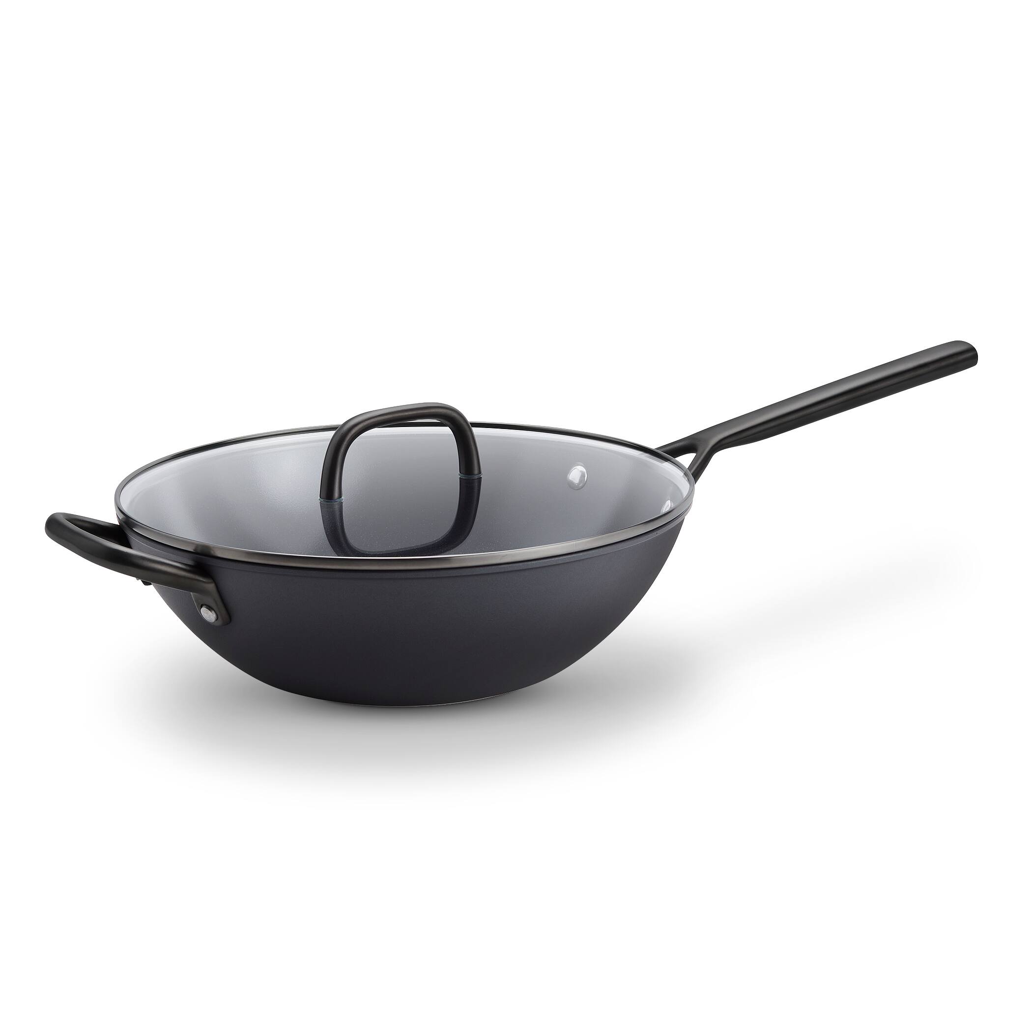 Front. ZWILLING - ZWILLING Milano 12-inch Aluminum Ceramic Nonstick  Wok with Lid - Black.
