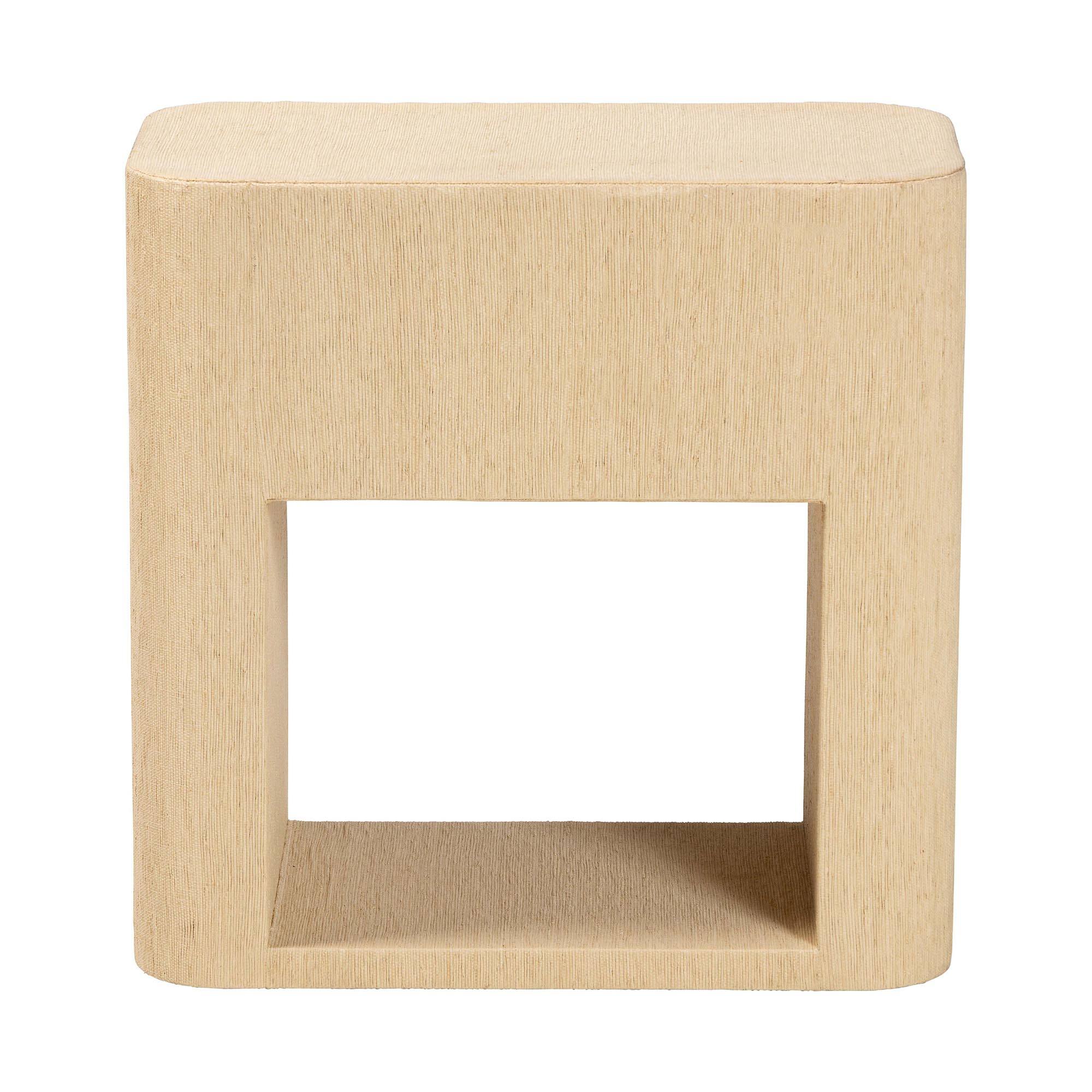 Alt View 1. bali & pari - Beauford Grasscloth 1-Drawer Nightstand with Open Shelf - Woven Texture Bedside Table, Accent Table - Light Brown/Gold.