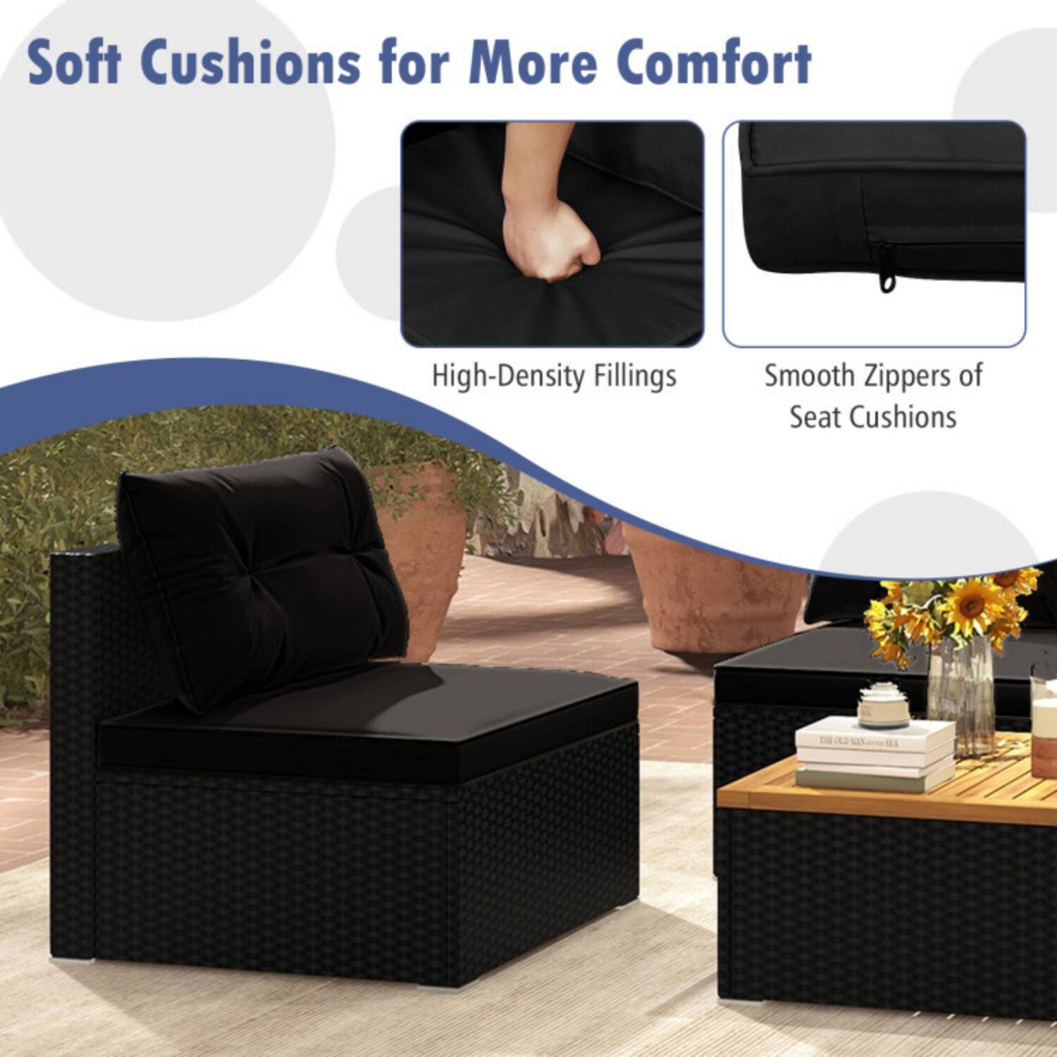 Soft Cushions for More Comfort

- High-Density Fillings
- Smooth Zippers of Seat Cushions
